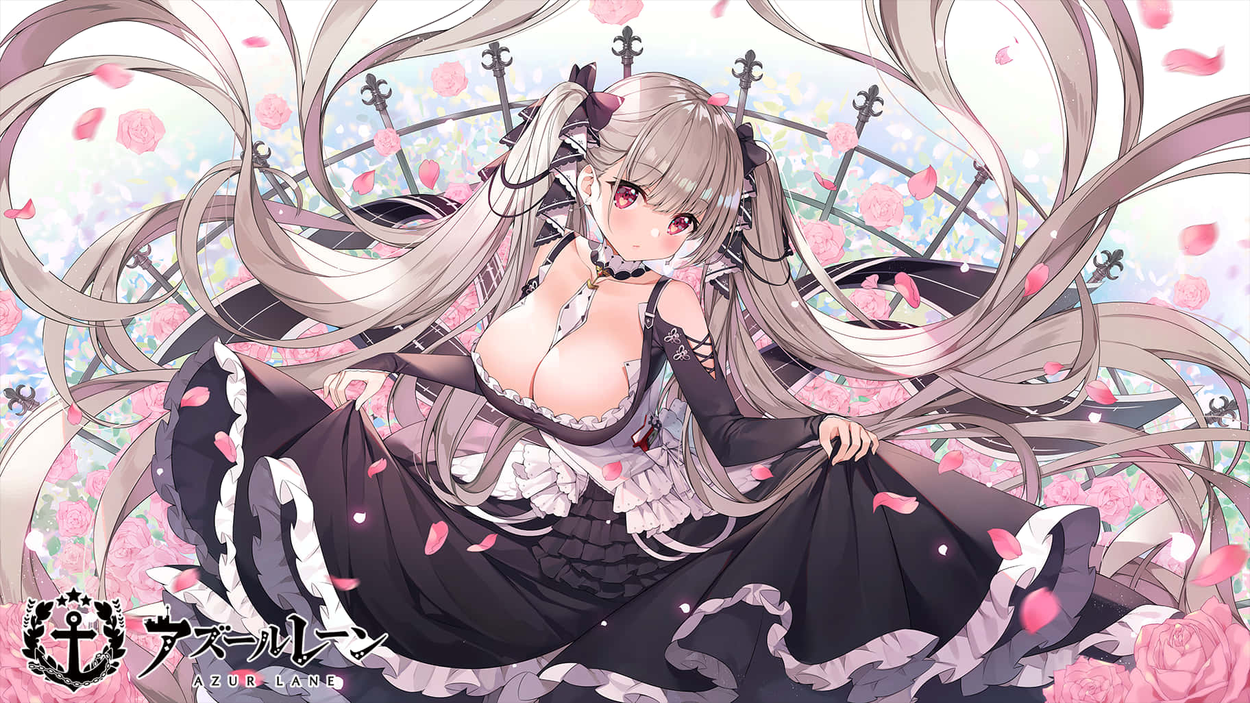 Elegant Anime Maiden Surroundedby Blossoms Background