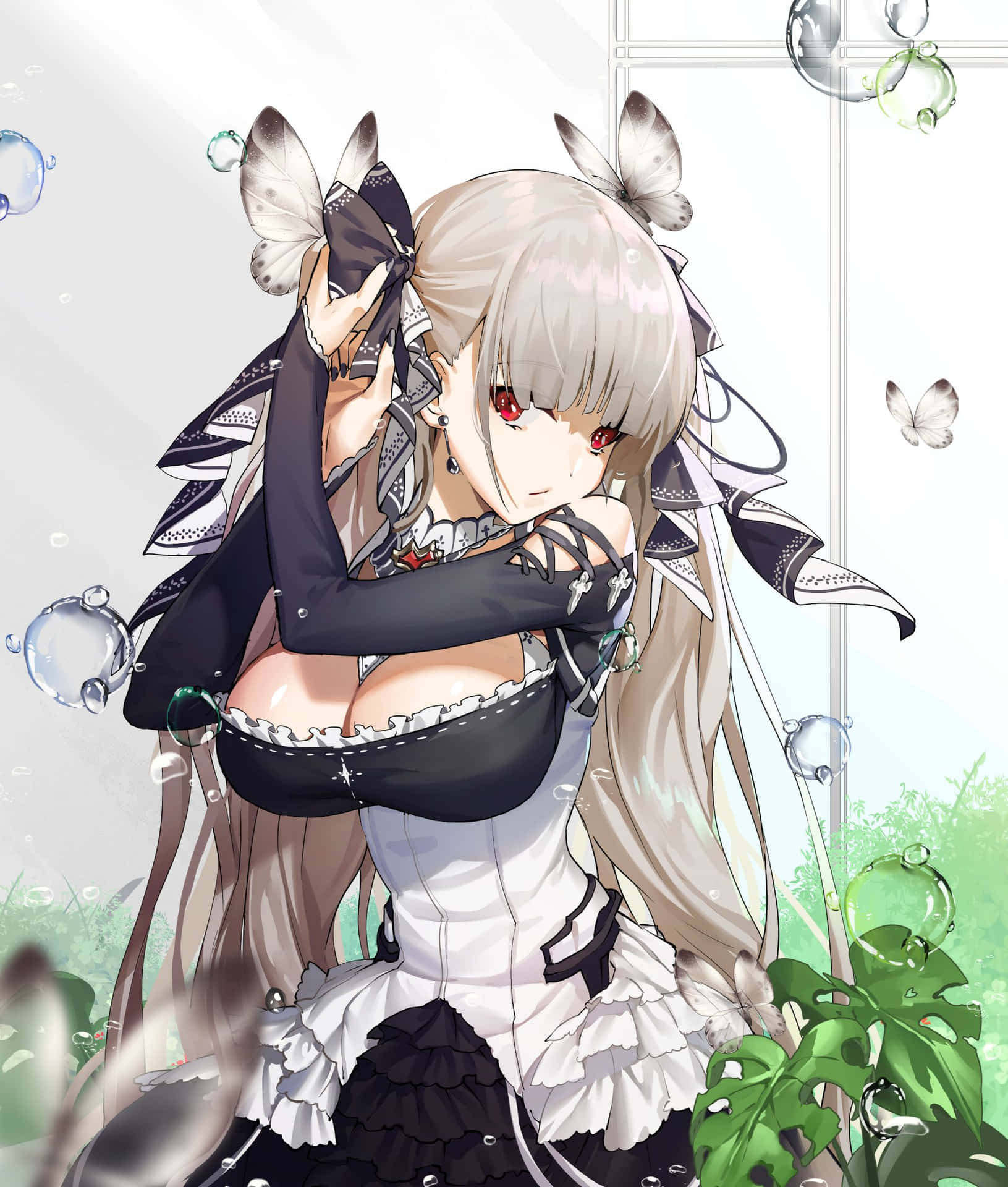 Elegant_ Anime_ Maiden_with_ Butterflies Background