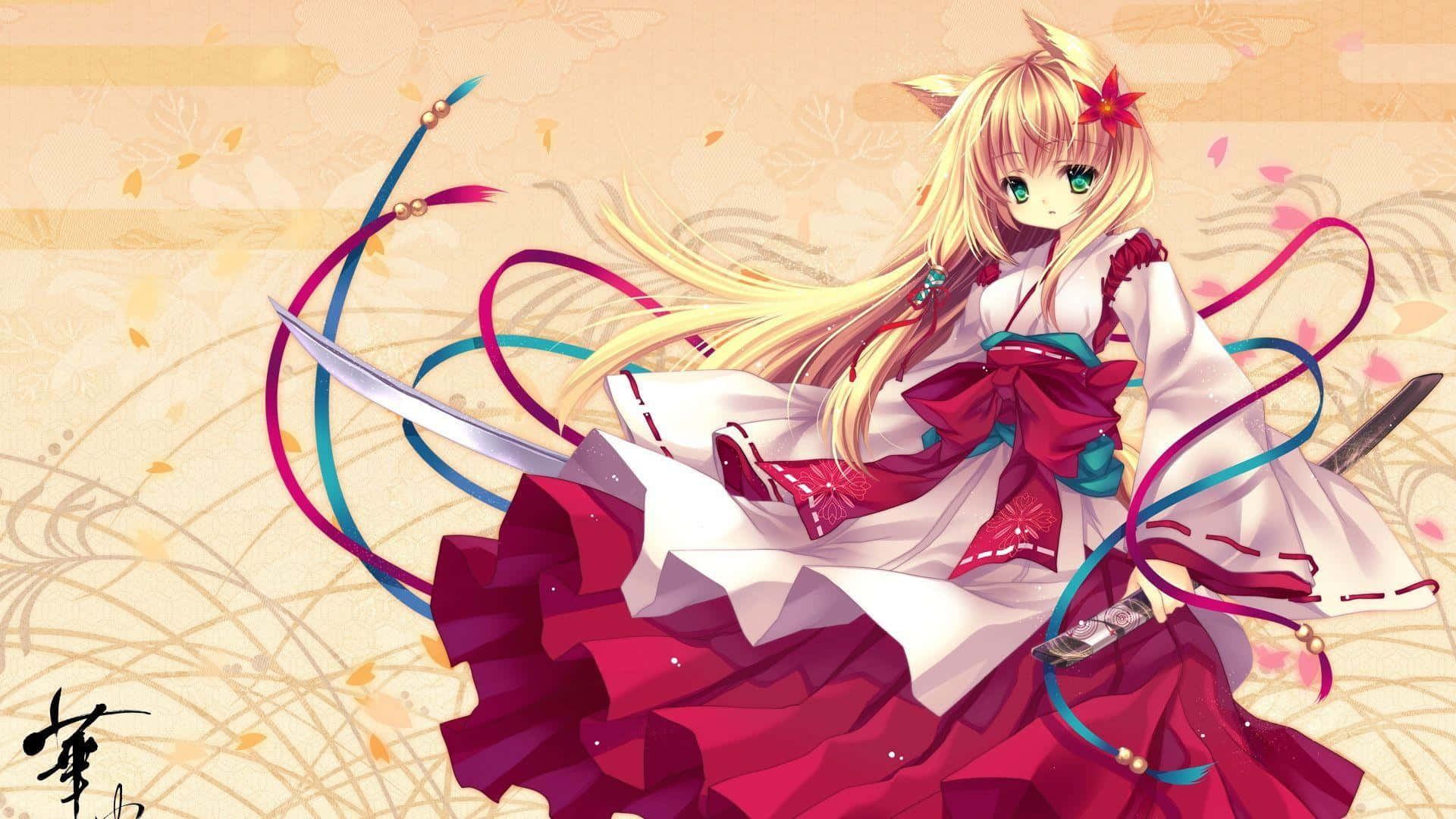 Elegant Anime Samurai Girl Background