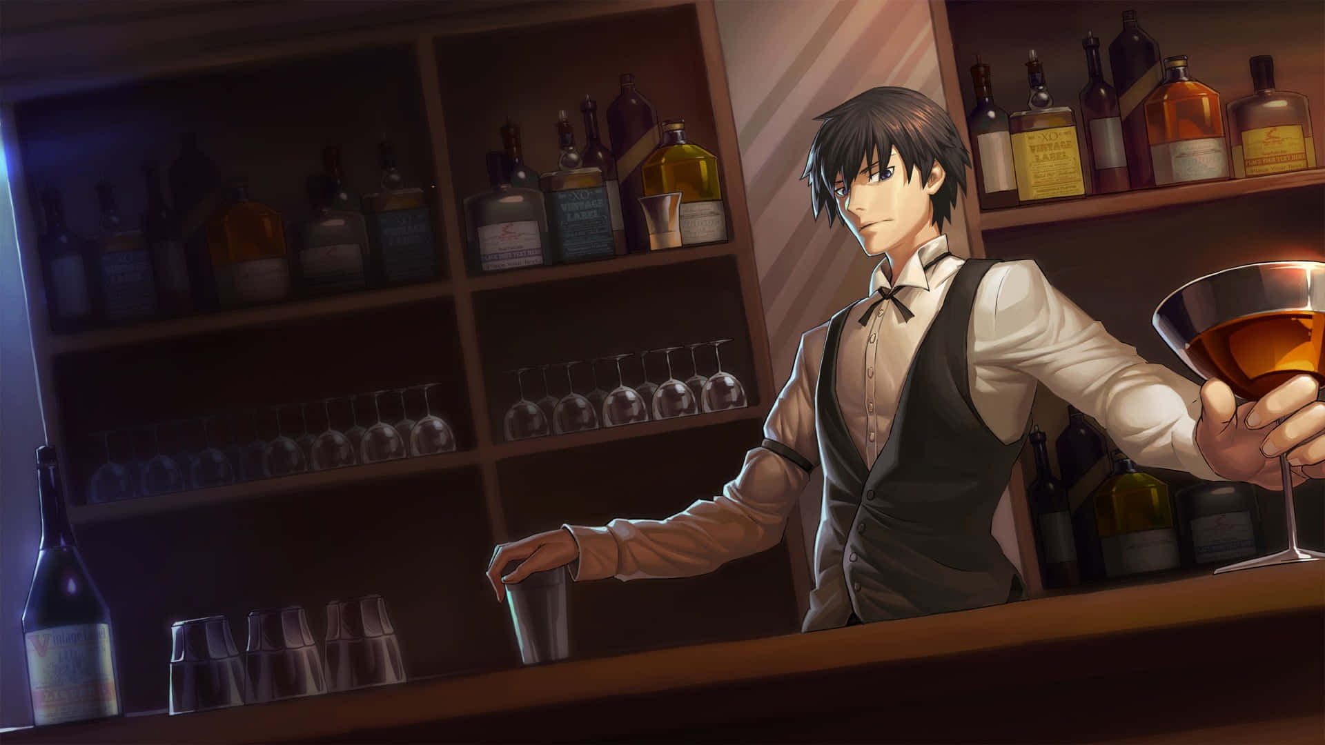 Elegant Bartender Serving Drink Background