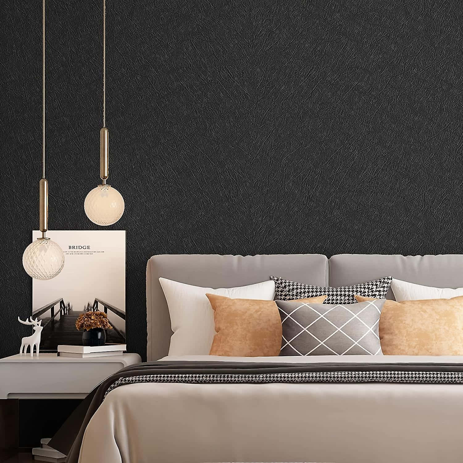 Elegant Bedroom Black Silk Wall Background