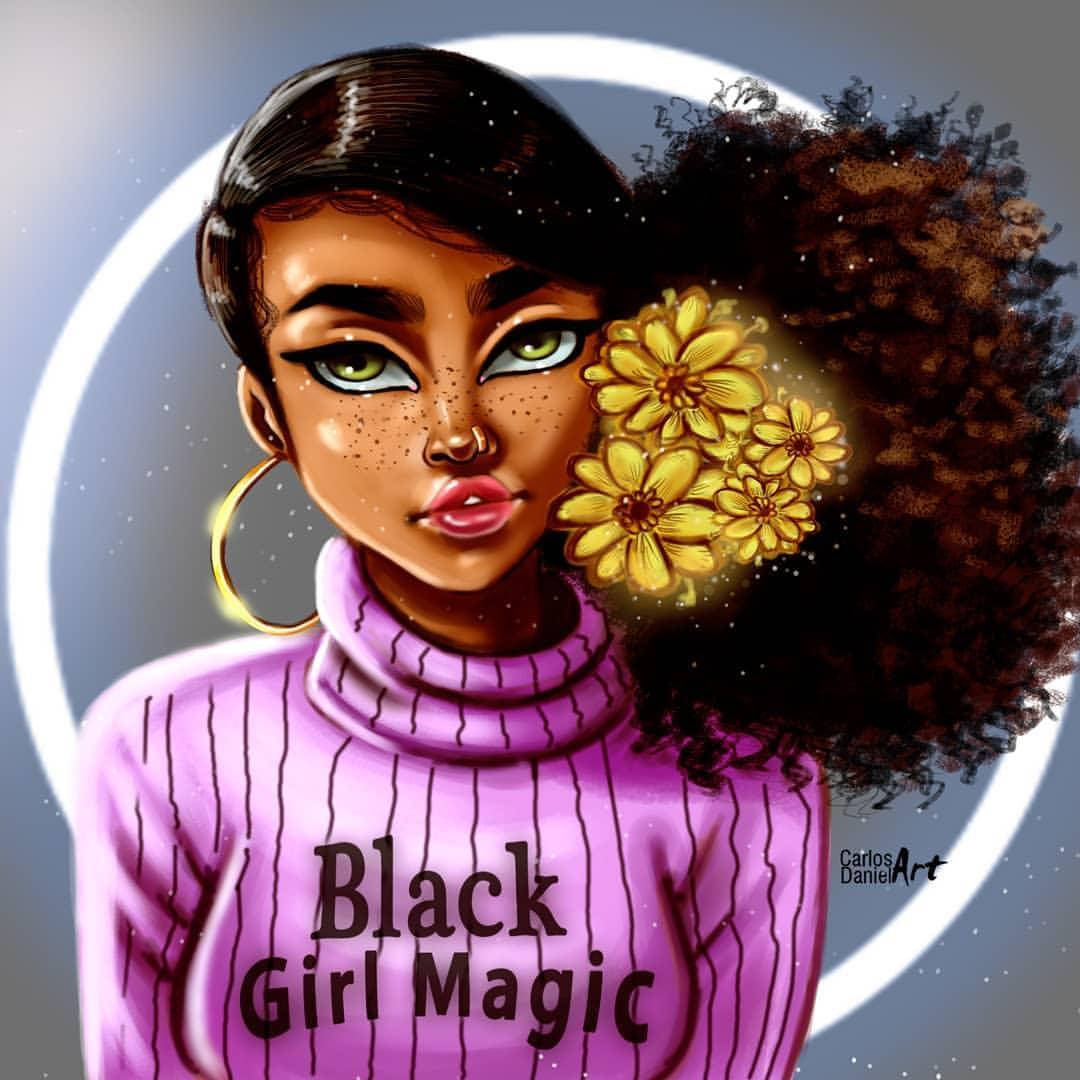 Elegant Black Girl With Flower-adorned Hair Background