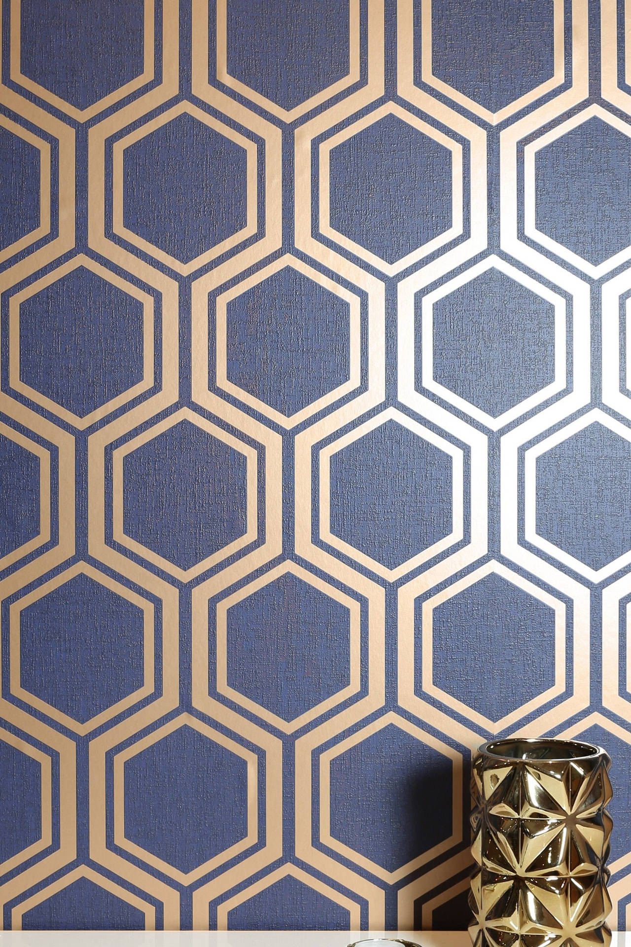 Elegant Blue And Gold Hexagonal Pattern Background