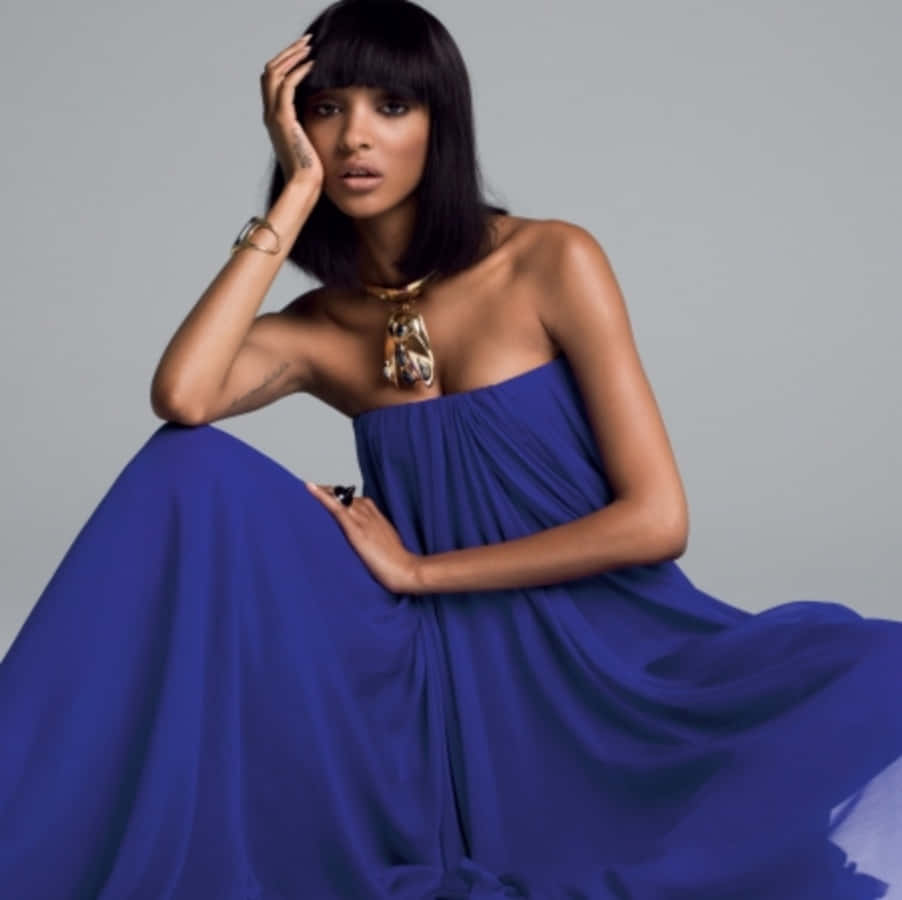 Elegant Blue Dress Fashion Portrait Background