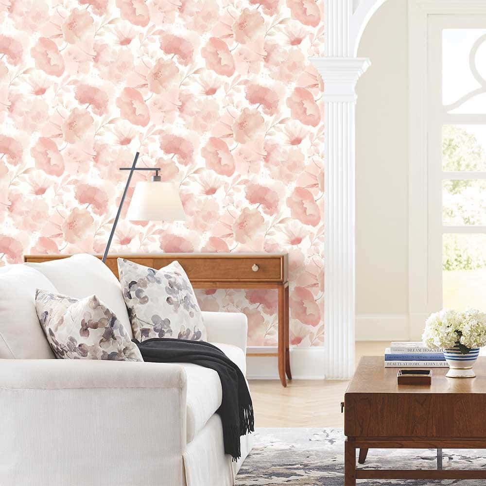Elegant Blush Floral Wallpaper Living Room Background