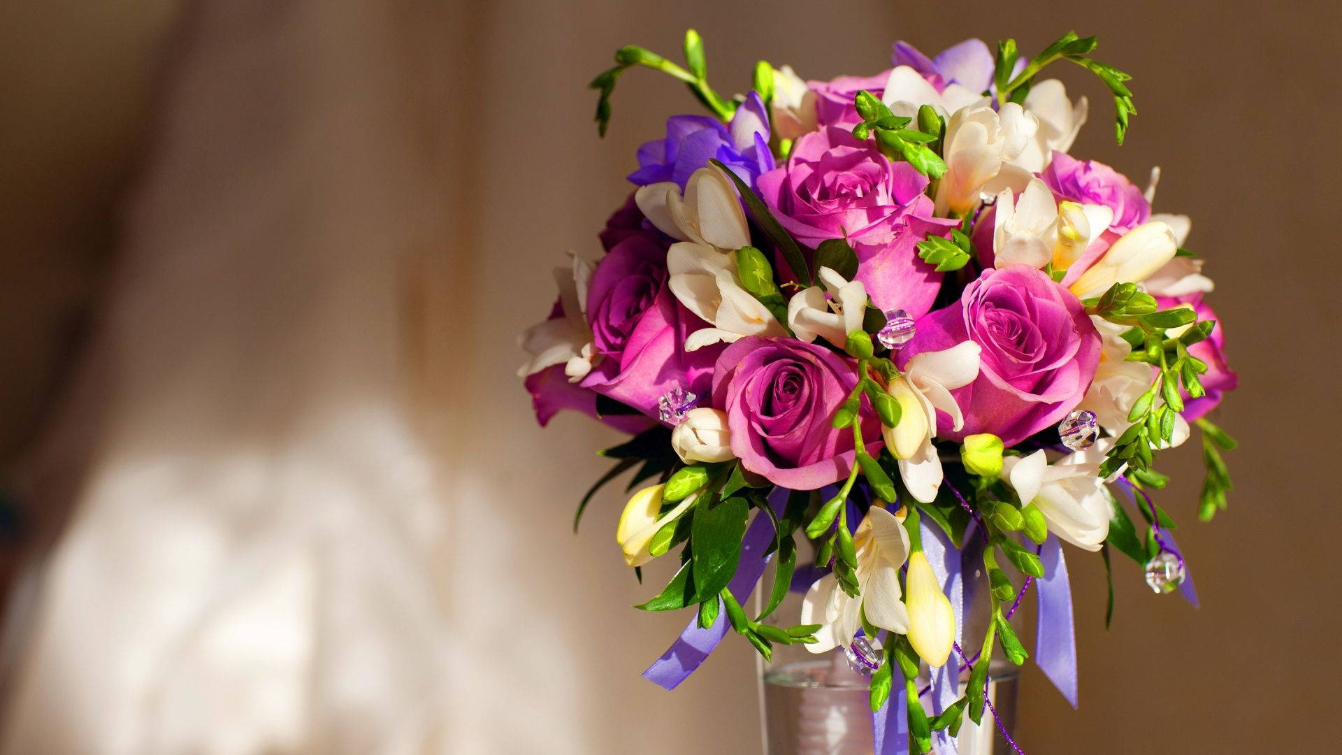 Elegant Bouquet In Crystal Vase Background