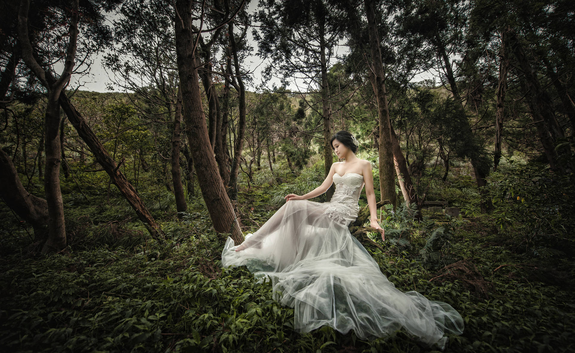 Elegant Bride In Ivory Wedding Gown Background