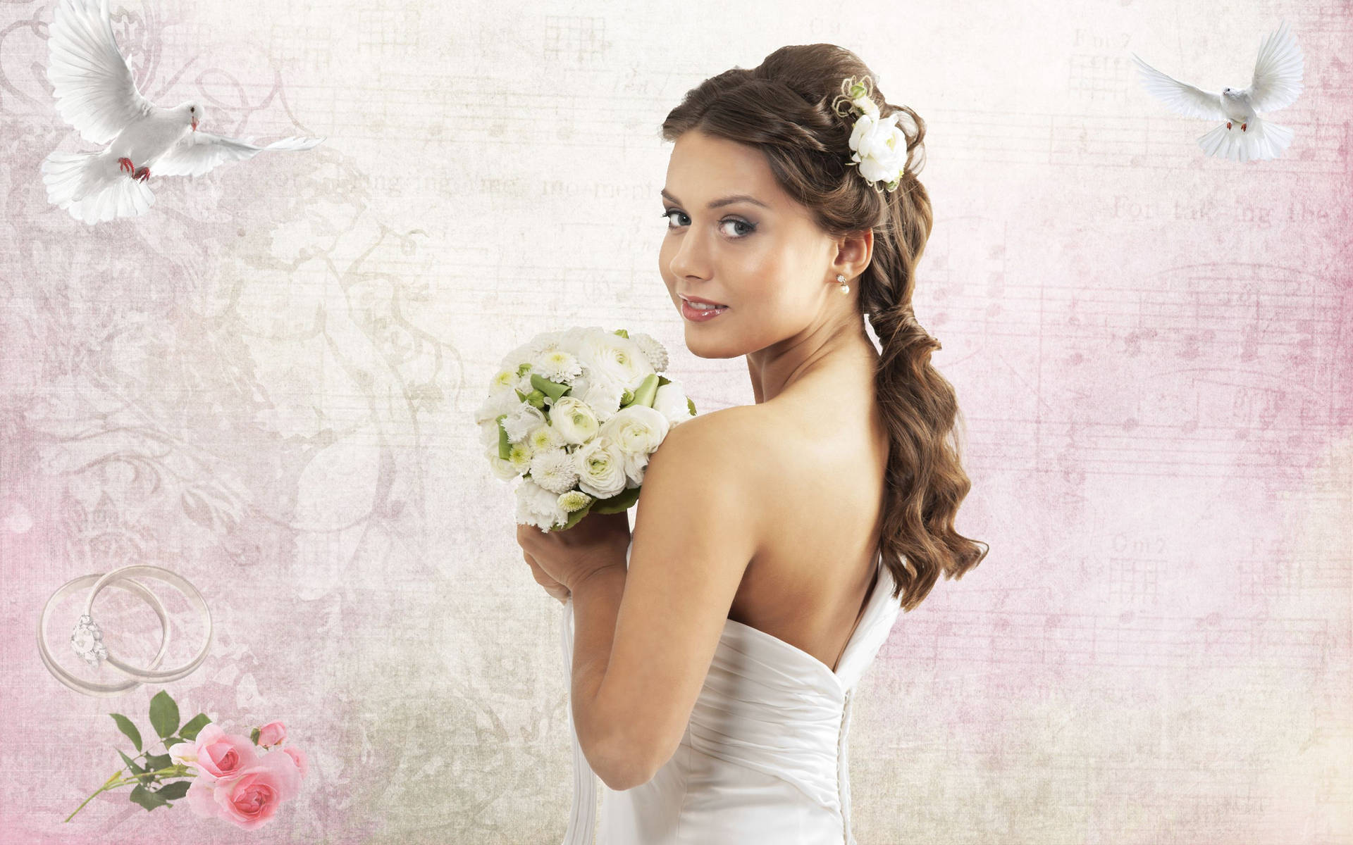 Elegant Bride In White Gown Background