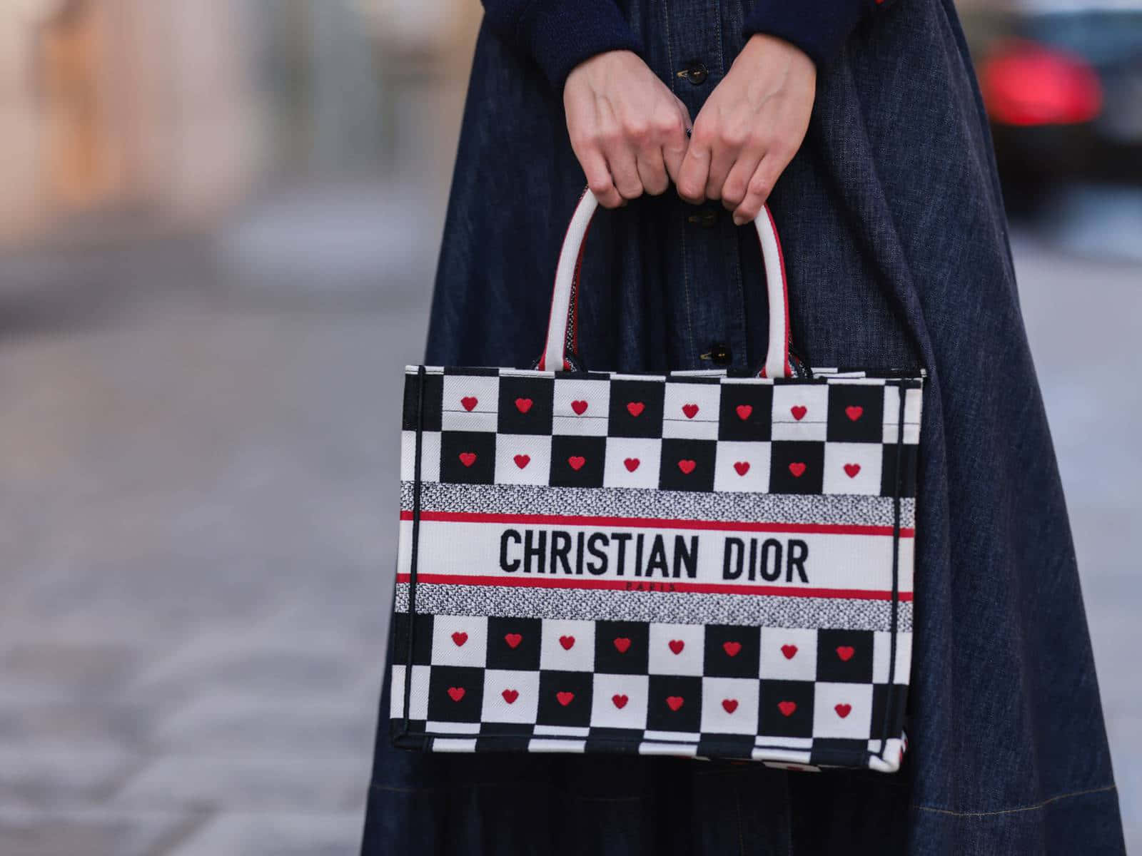 Elegant Christian Dior Chess Heart Tote Handbag