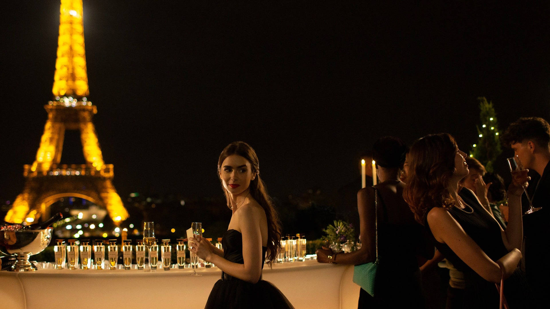 Elegant Emily In Paris At Night Background