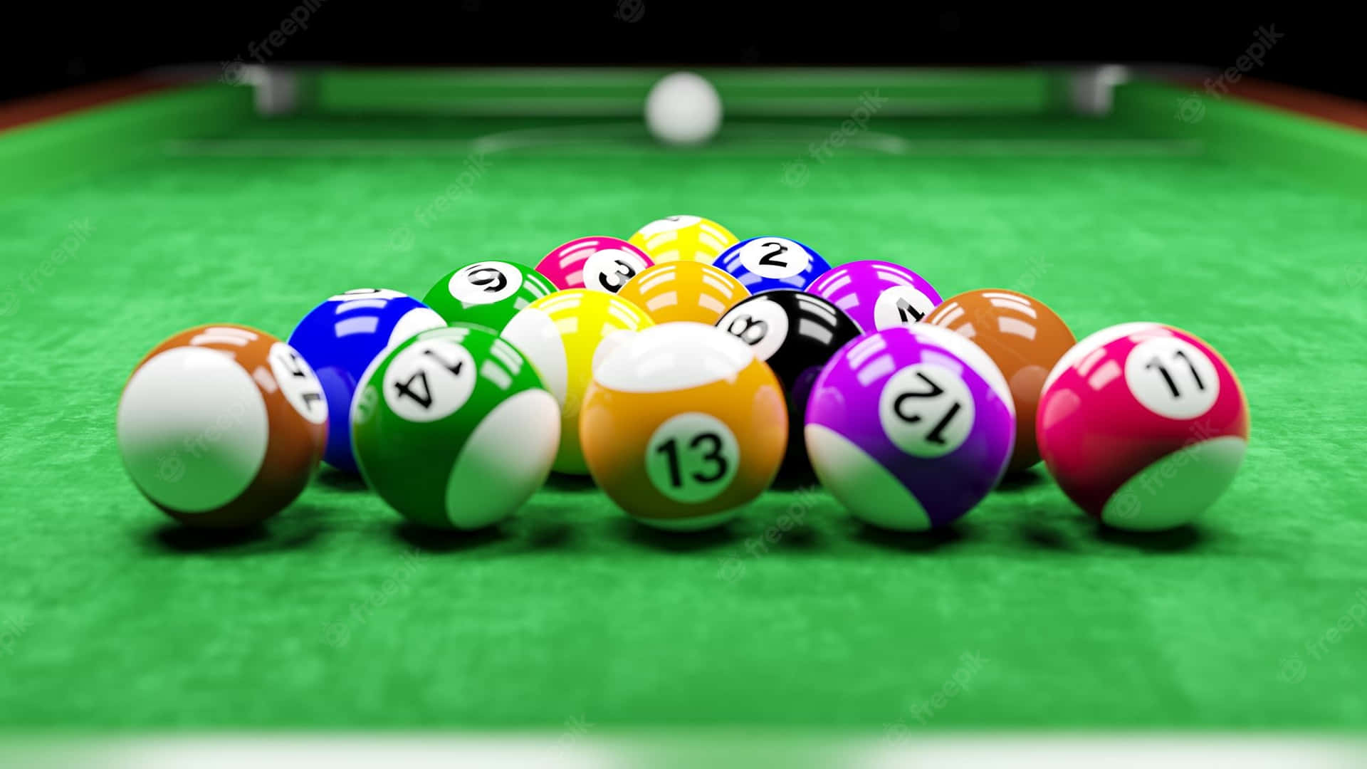 Elegant Game In Progress On A Polished Pool Table Background