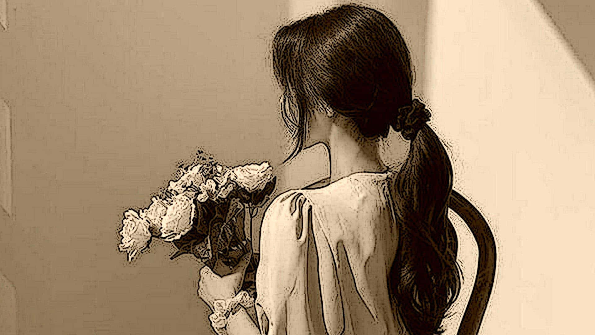 Elegant Girl With Flowers Aesthetic Background