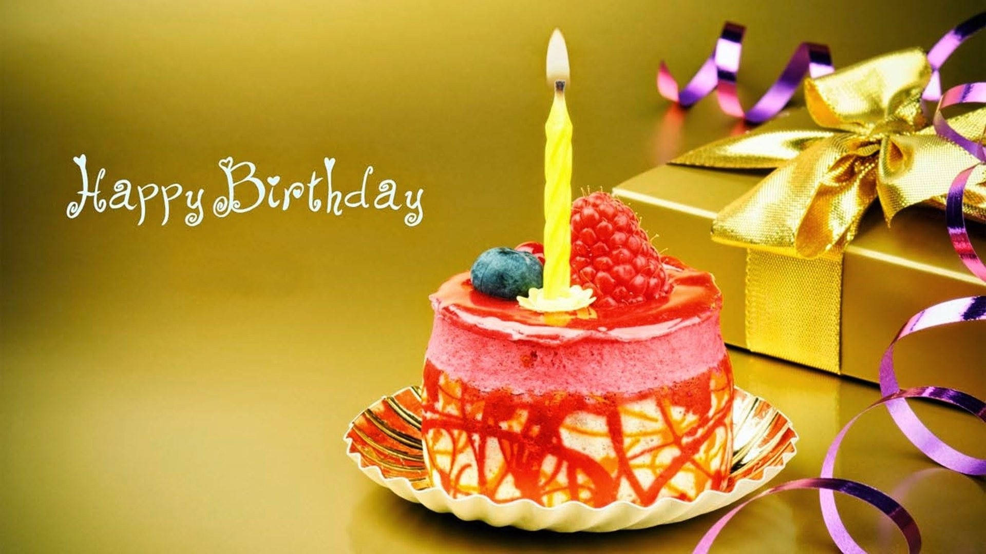 Elegant Golden Birthday Cake Candles Background