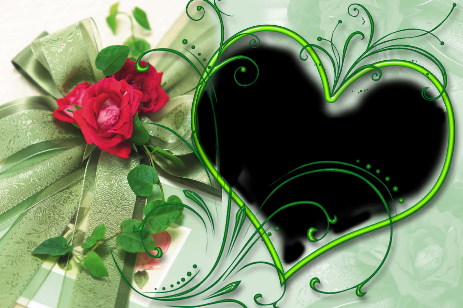 Elegant Green Heart Frame On Wedding Background