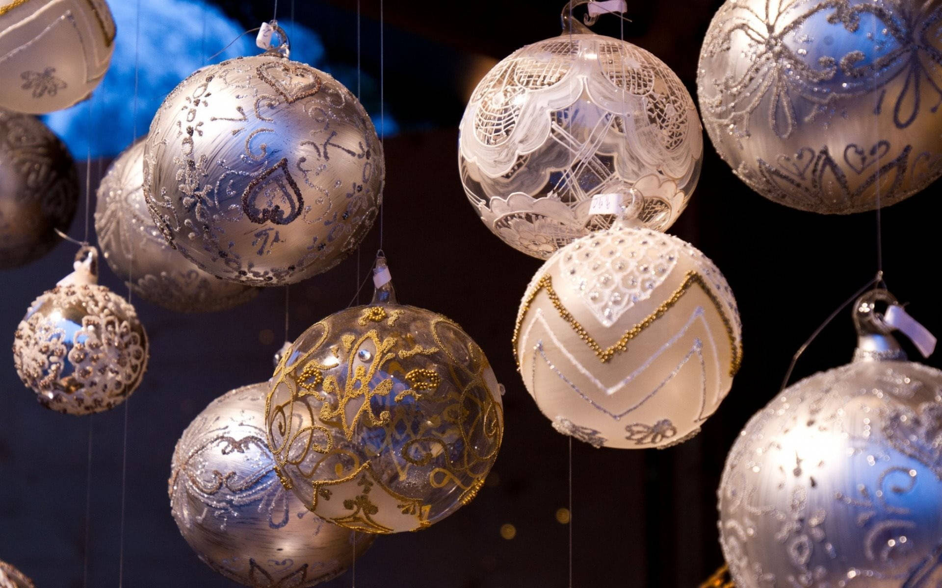 Elegant Hanging Christmas Balls Ornament Background
