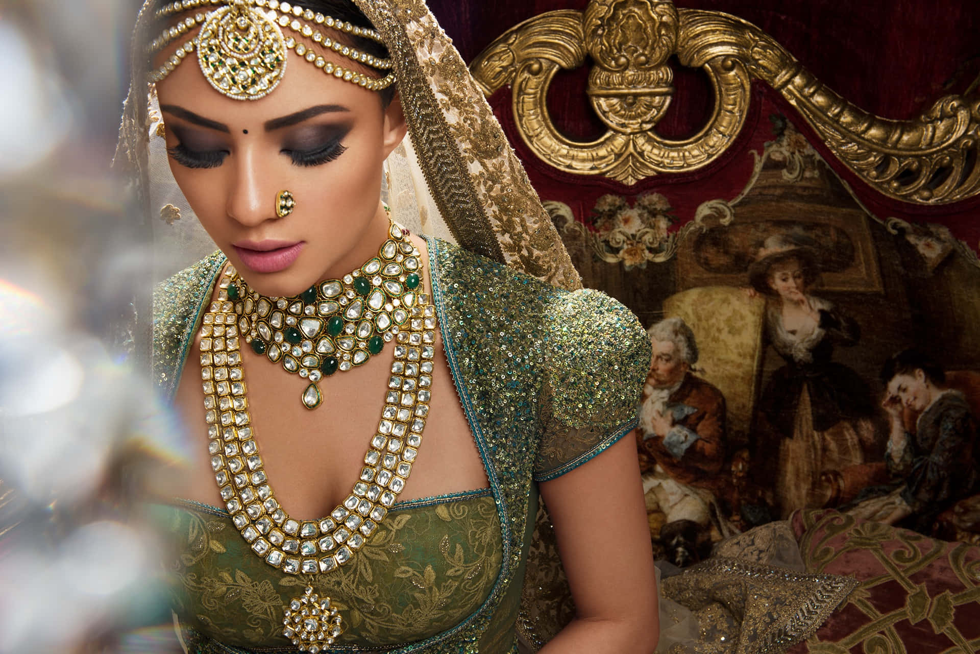 Elegant Indian Bride Adorned In Traditional Jewelry Background