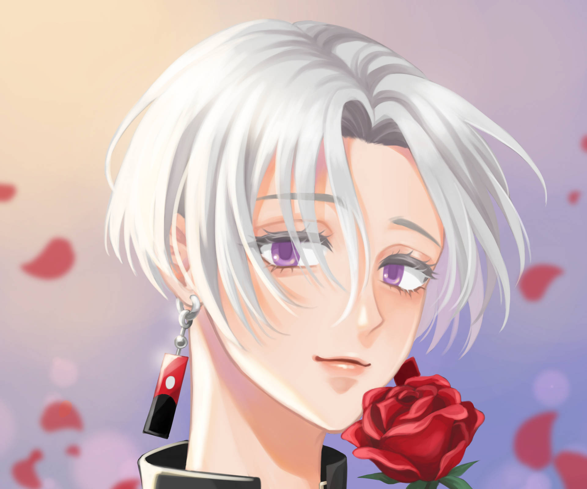 Elegant Izana Kurokawa Holding A Red Rose Background