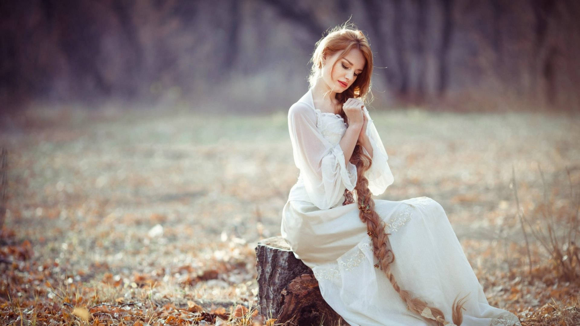 Elegant Lady Alone In The Woods Background
