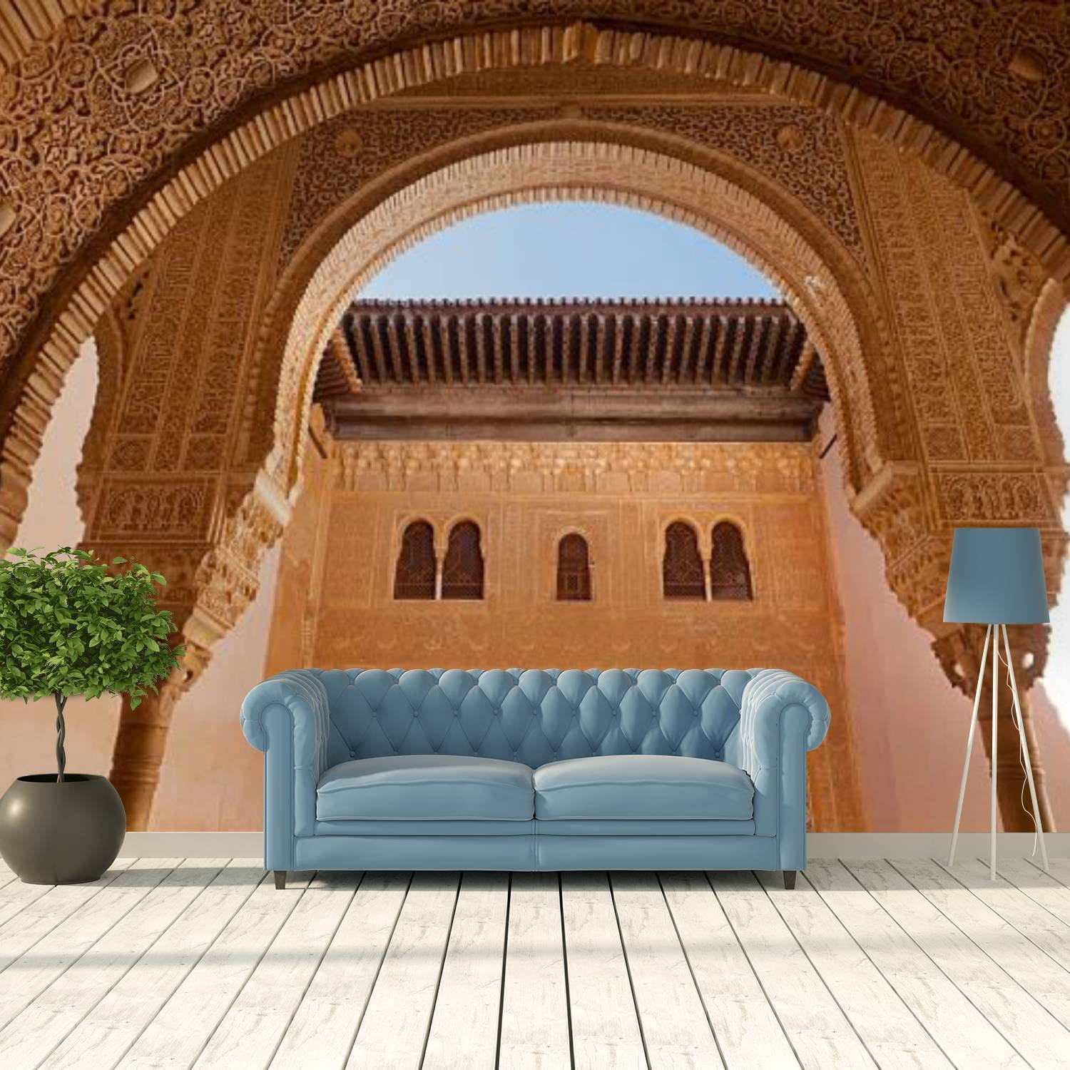 Elegant Living Room With Alhambra Wall Mural Background