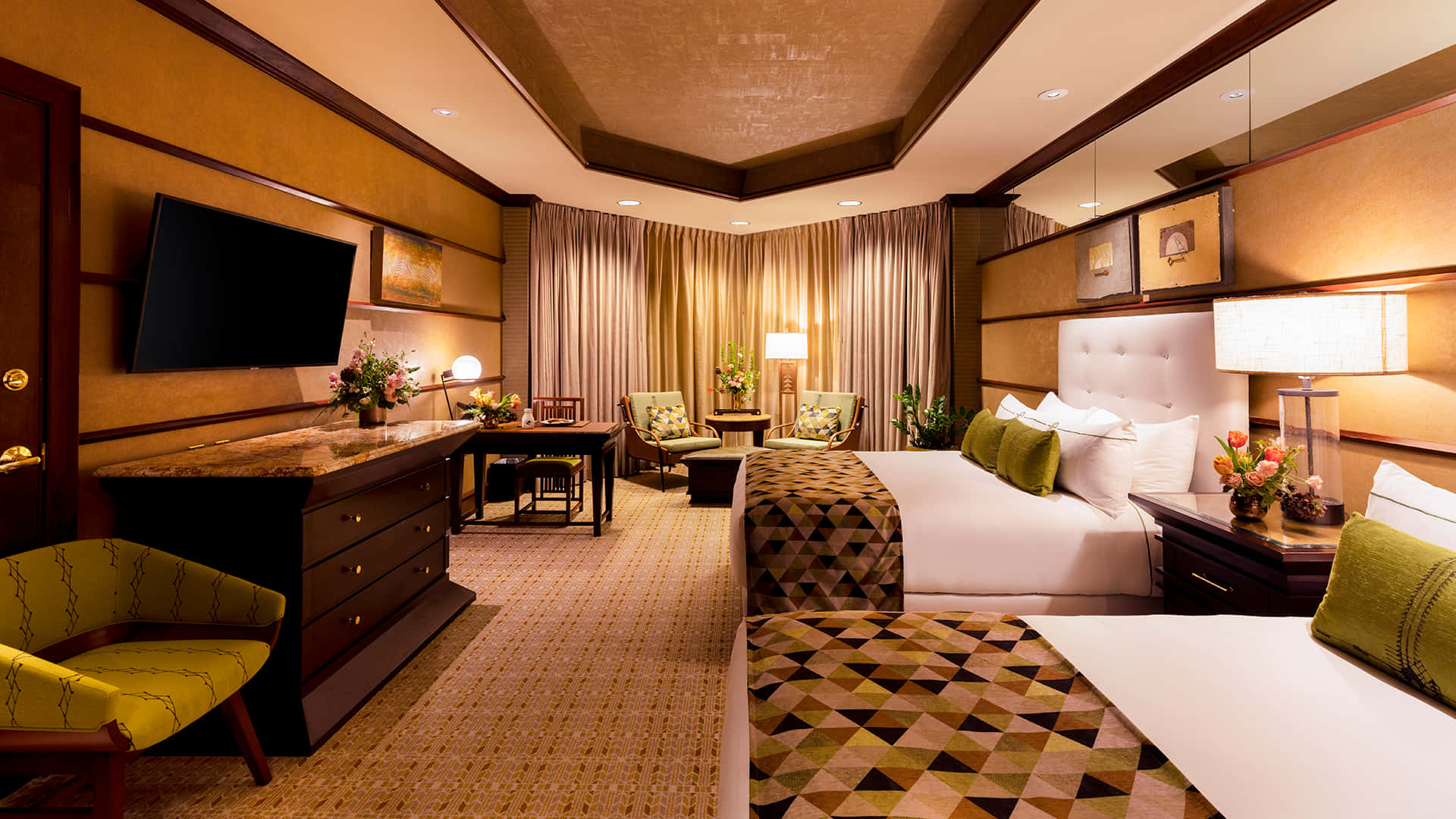 Elegant Luxury Hotel Room With Double Bed Background