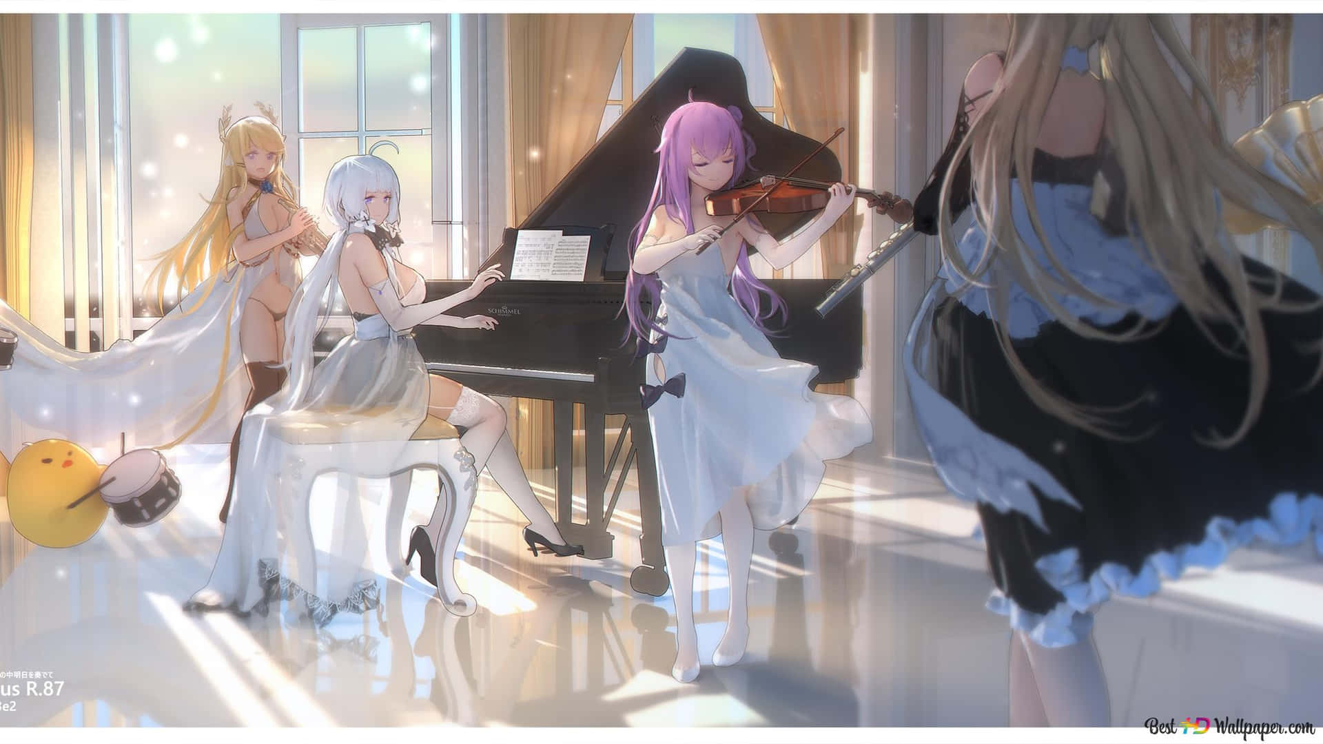 Elegant Musical Quartet Sunlit Room Background