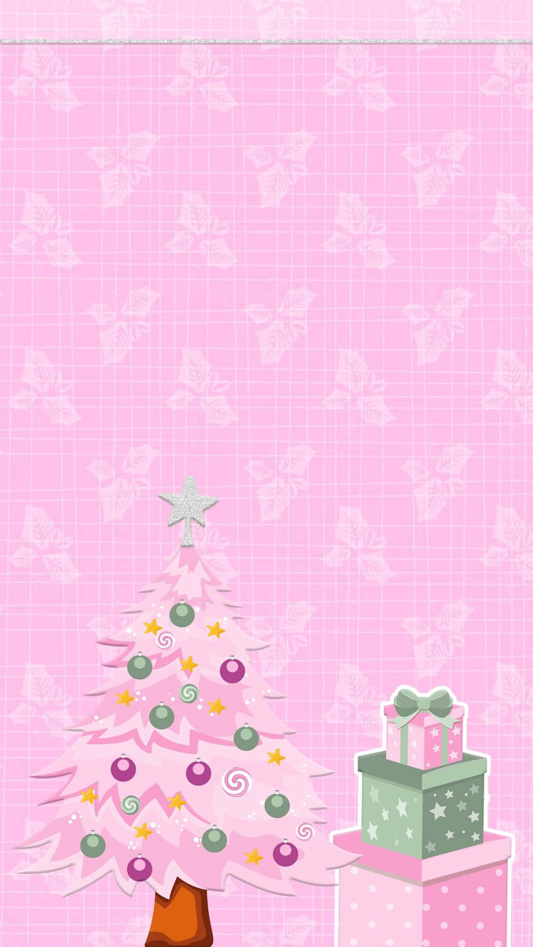 Elegant Pink Christmas Tree In A Cozy Living Room Background