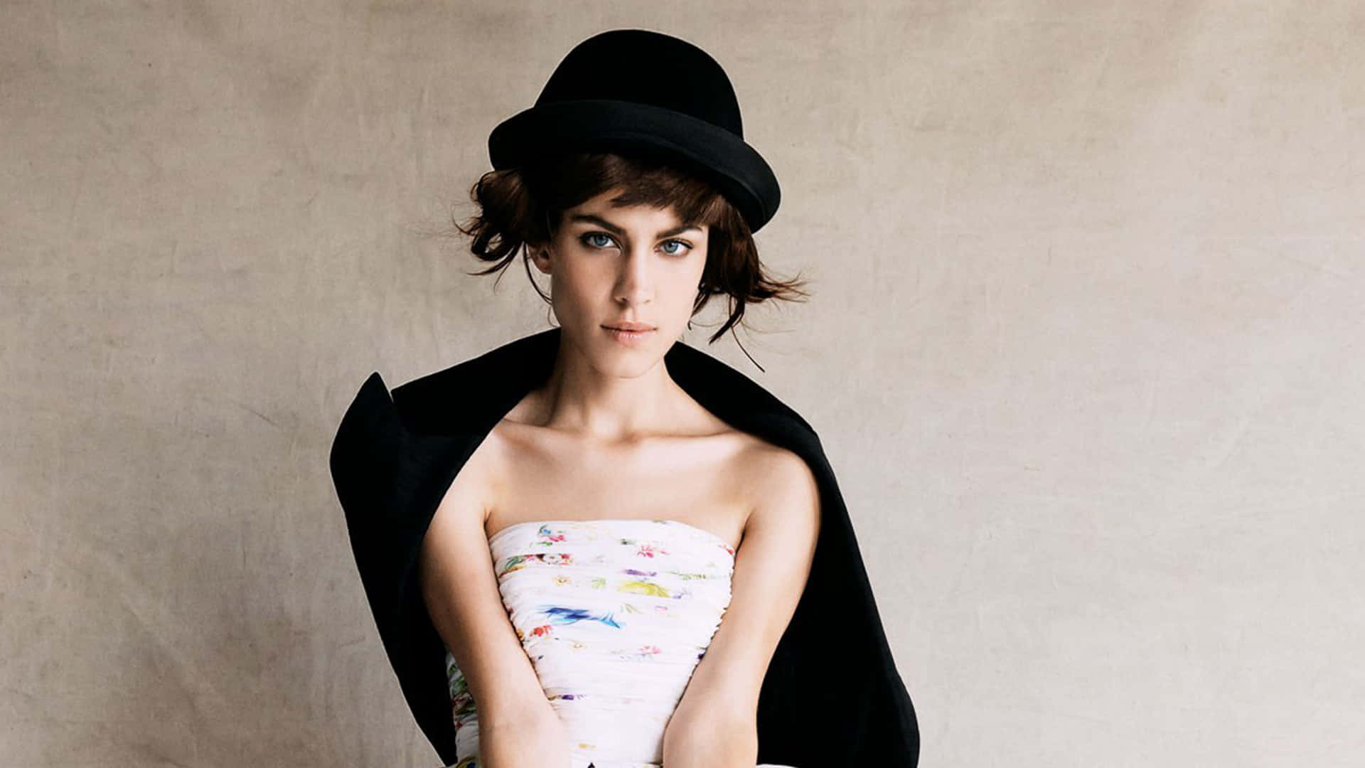 Elegant Portrait Alexa Chung Hat Background