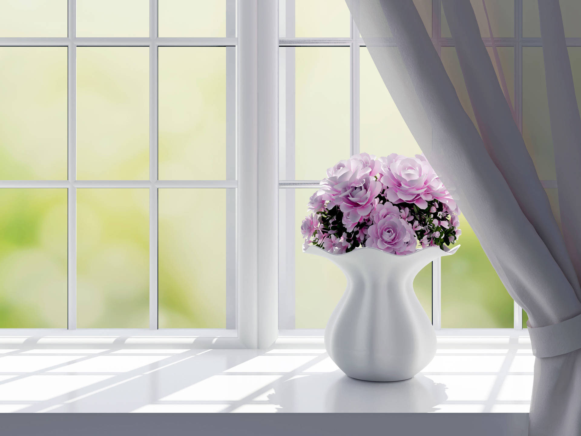 Elegant Purple Flowers In A Timeless Ceramic Vase Background