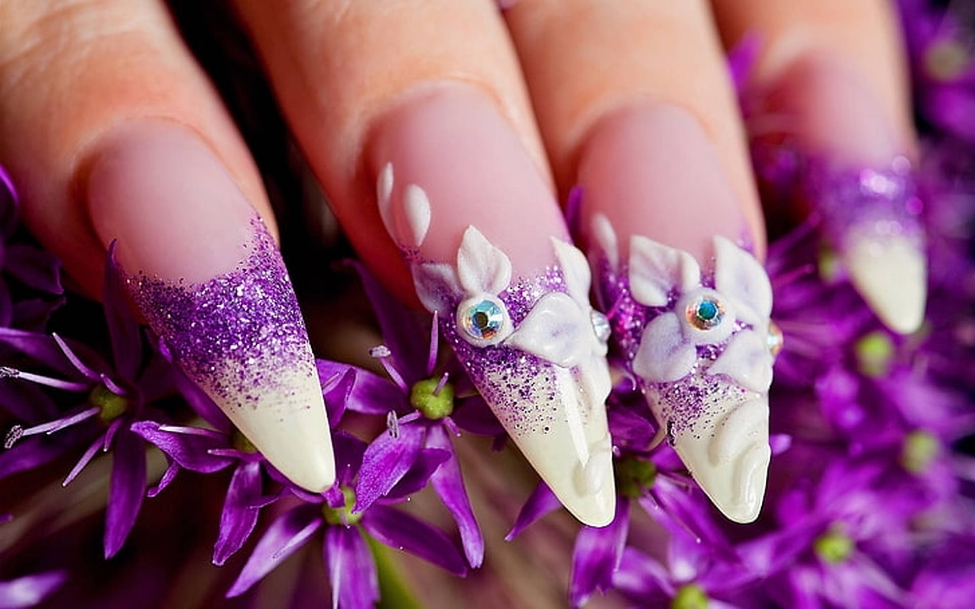 Elegant Purple Stiletto Nails Background