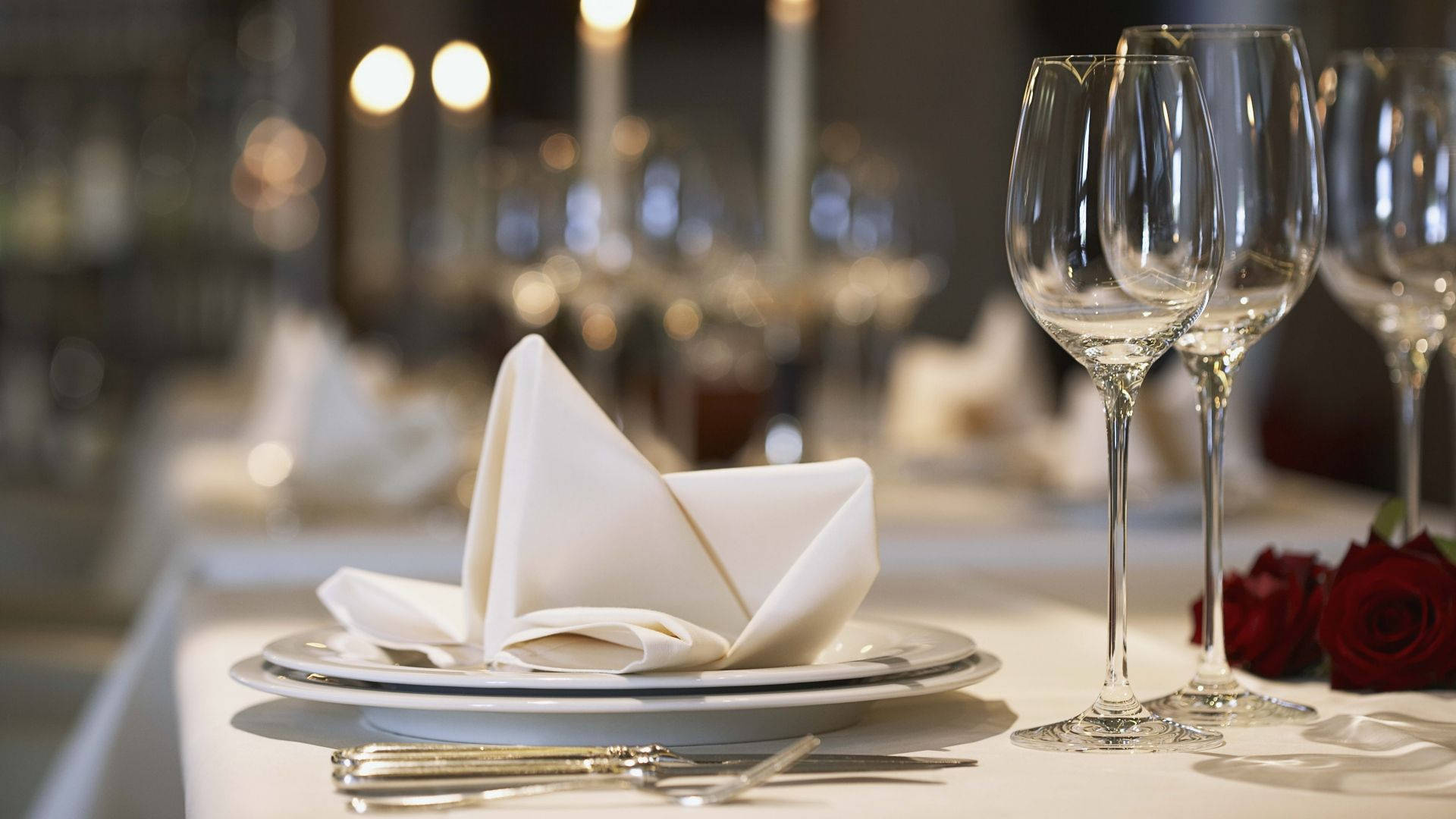 Elegant Table Setting In A High-end Restaurant Background