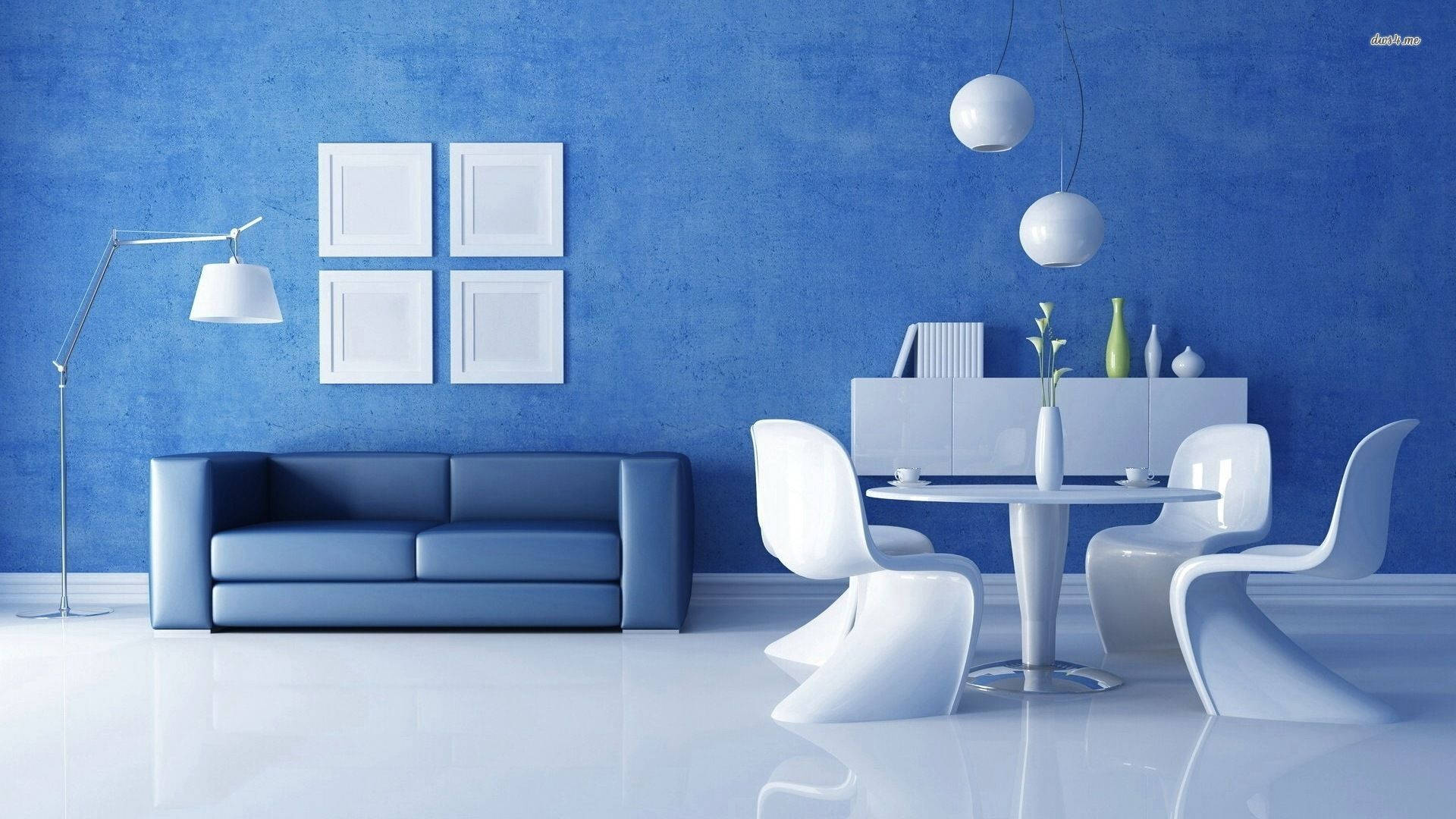 Elegant White And Blue Living Room Interior Background