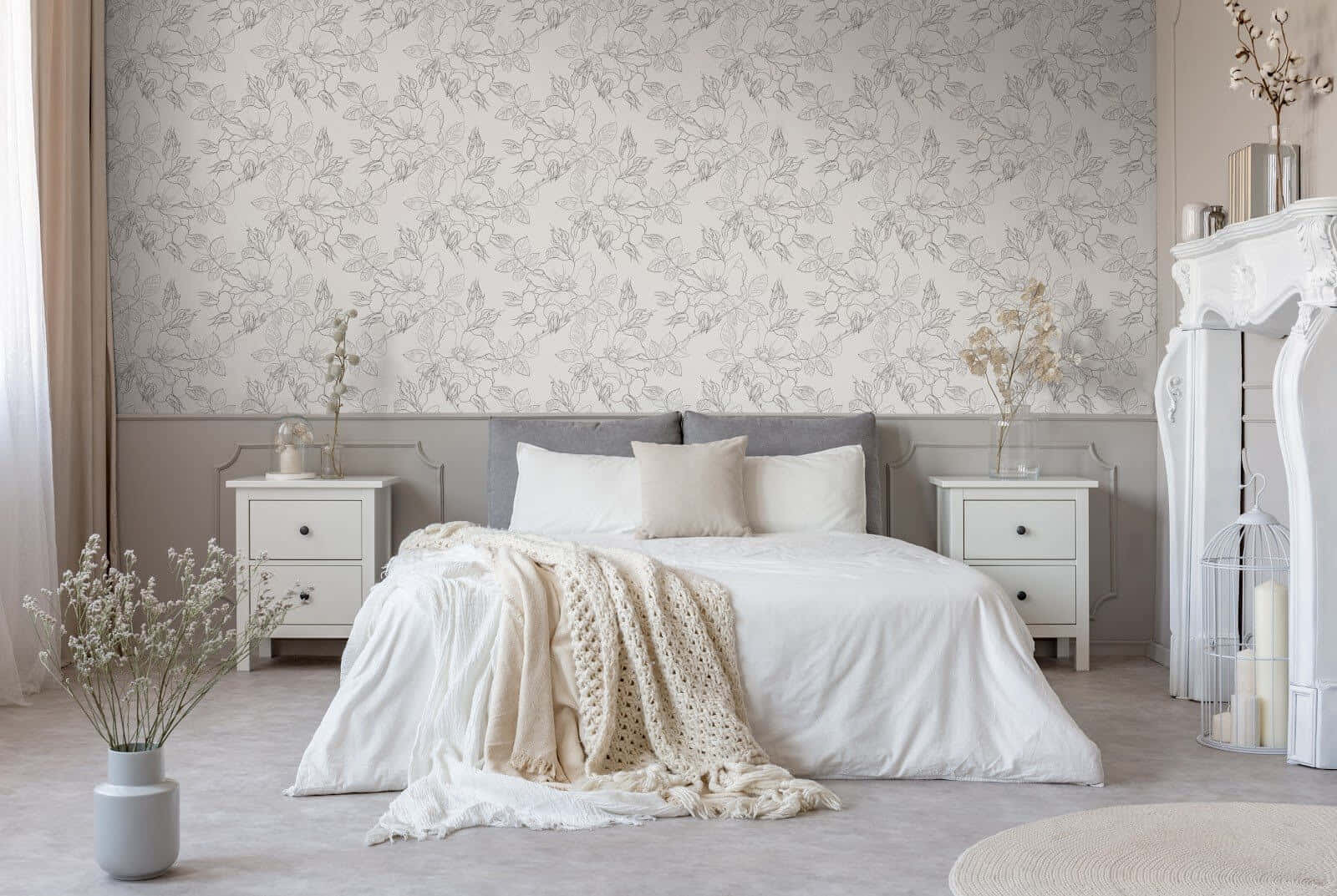 Elegant White Crochet Linen On Comfy Bed Background