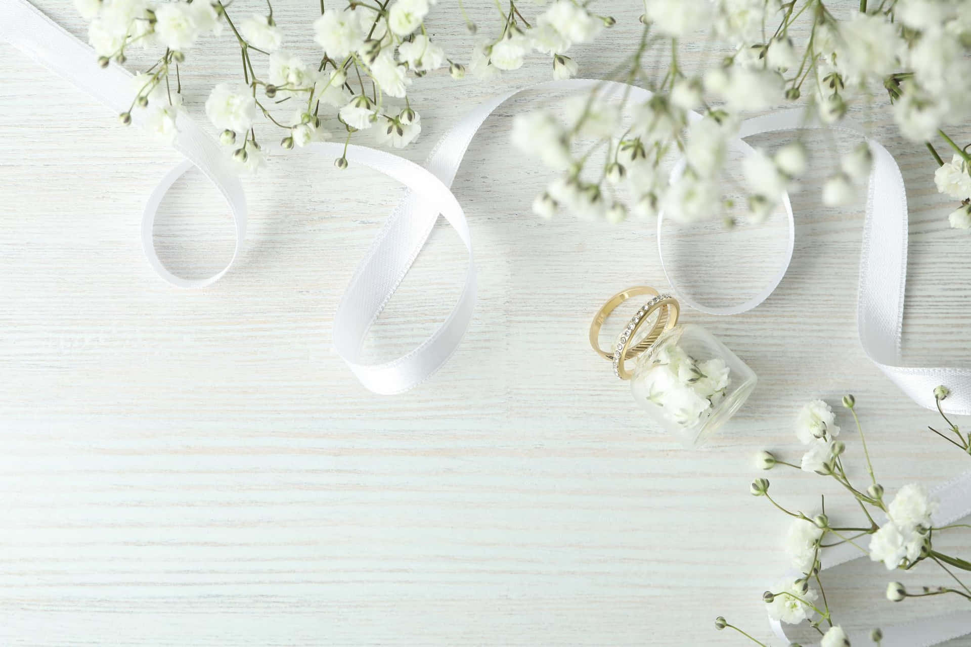 Elegant White Ribbon And Flowers Wedding Background