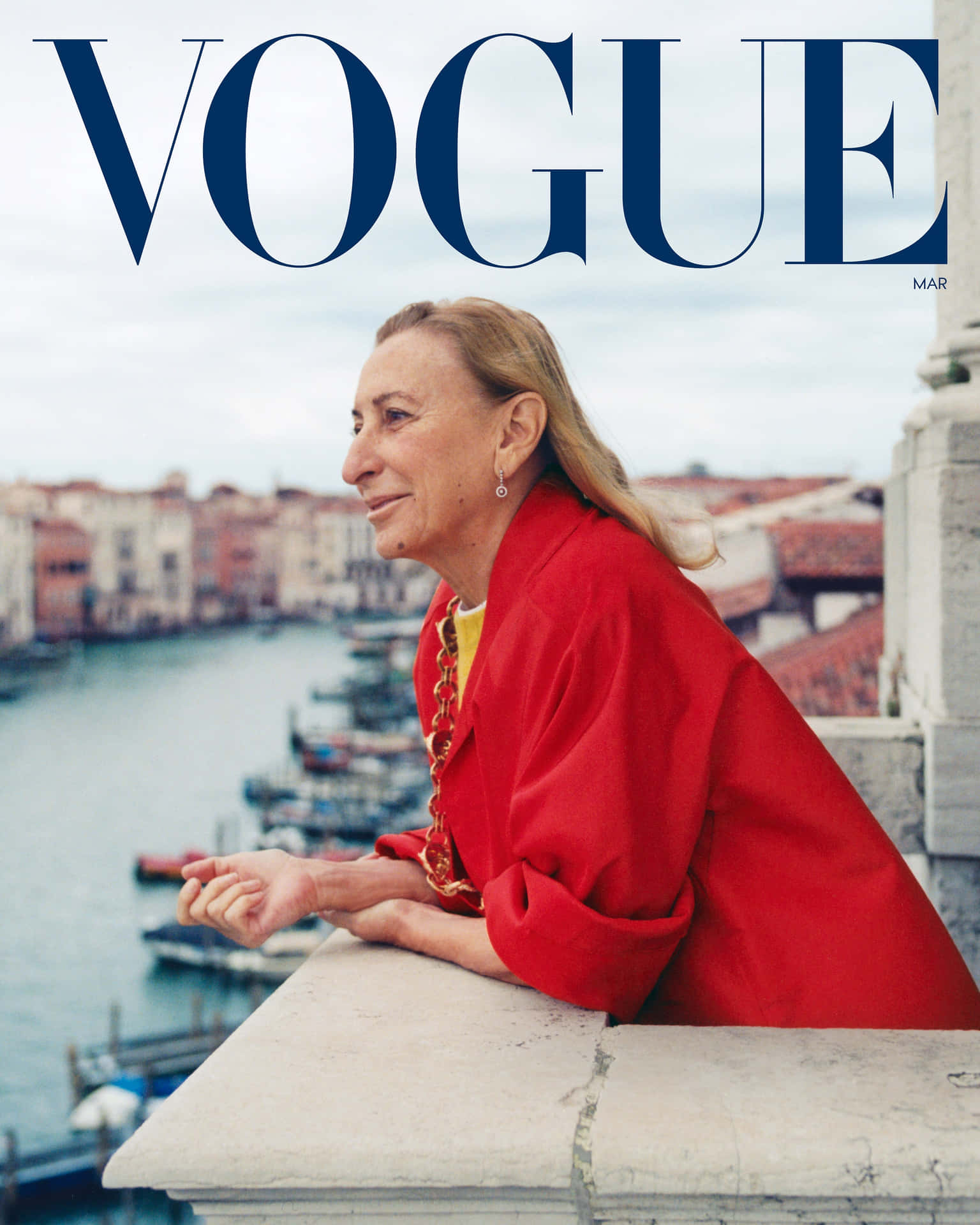 Elegant Woman Overlooking Venice Canal Vogue Cover March