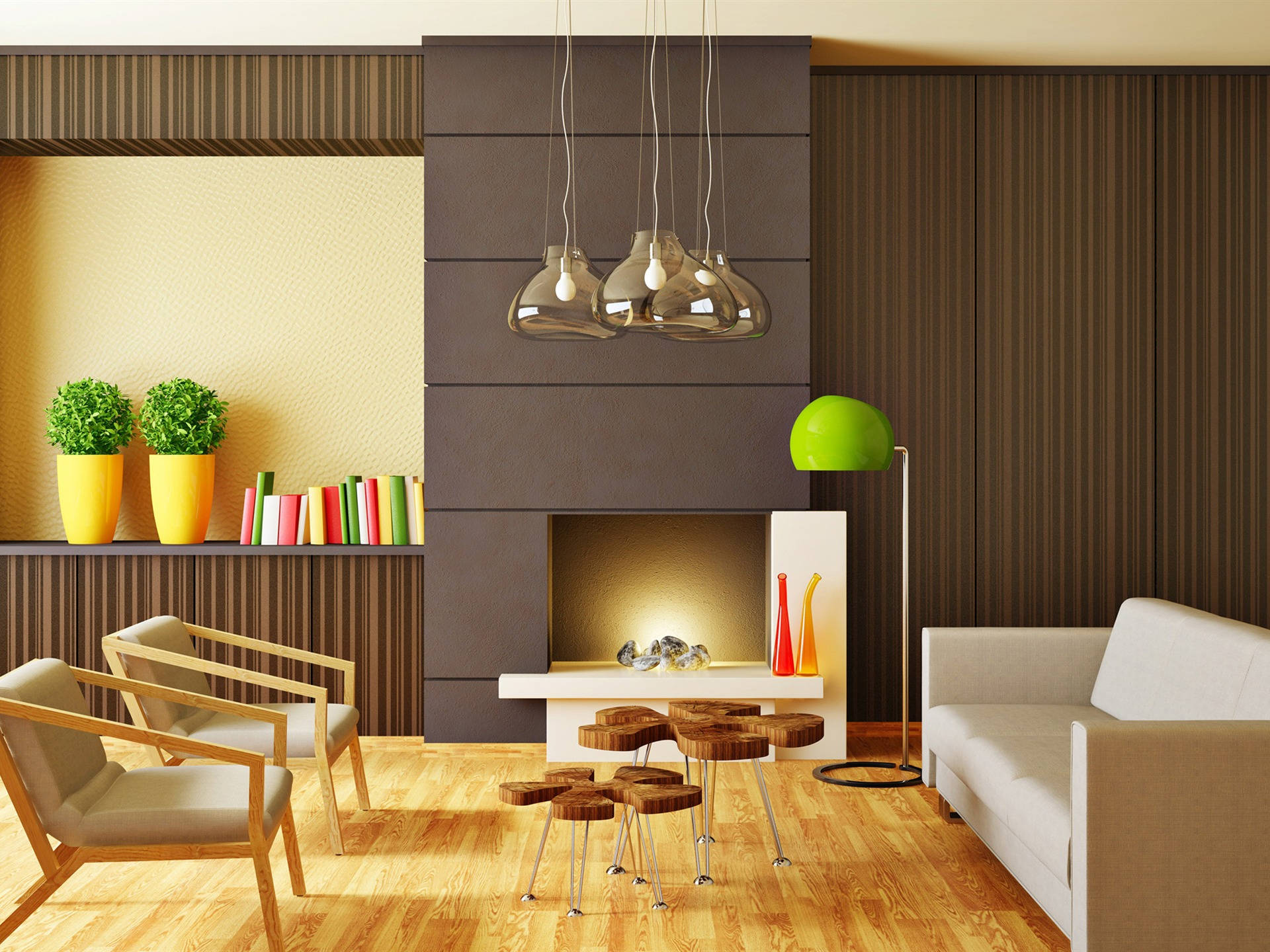 Elegantly Designed Living Room With Wooden Furniture Background