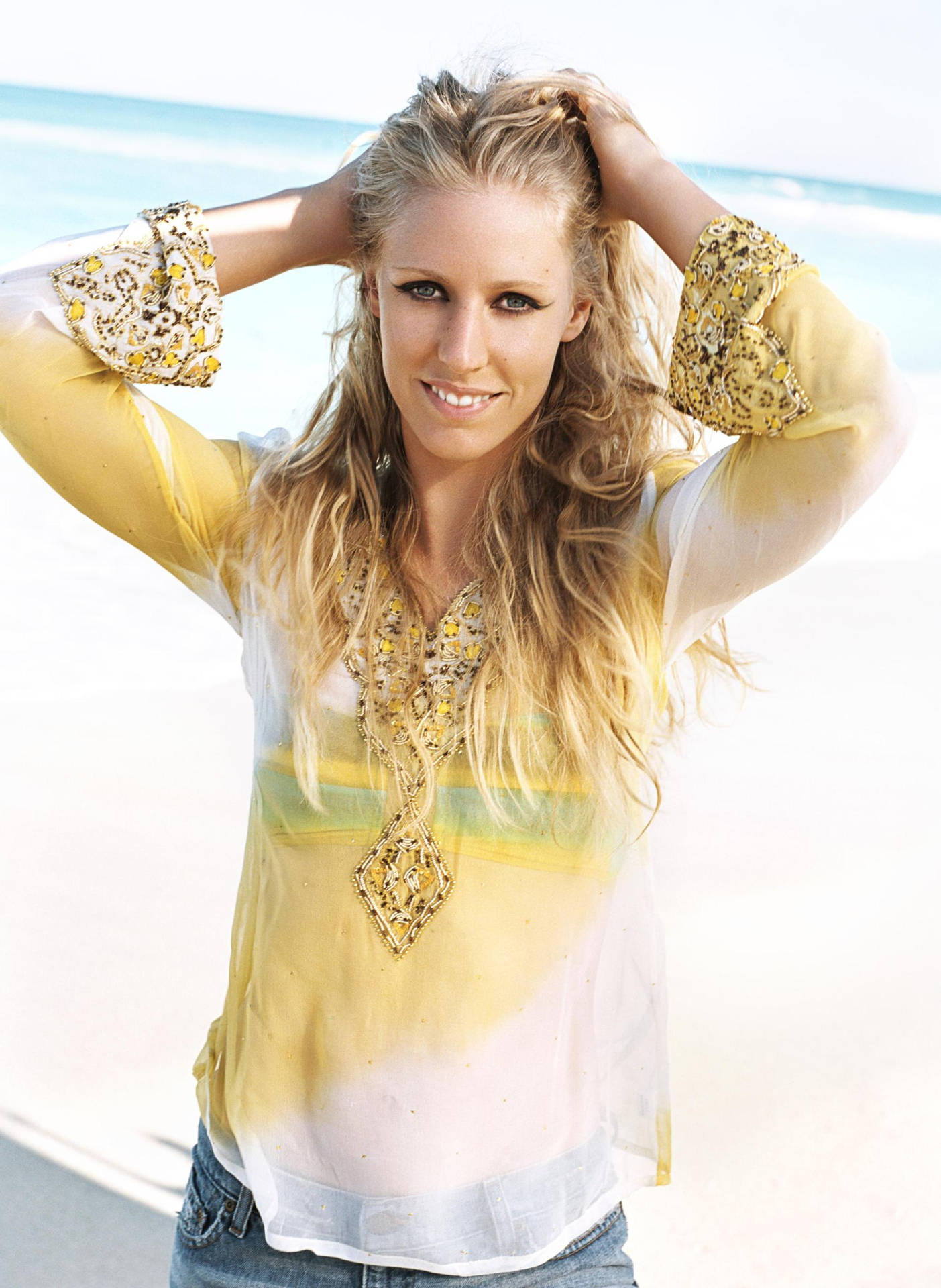 Elena Dementieva In Beach Background