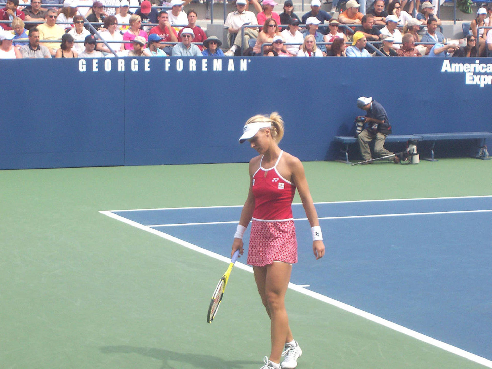 Elena Dementieva On Tennis Field Background