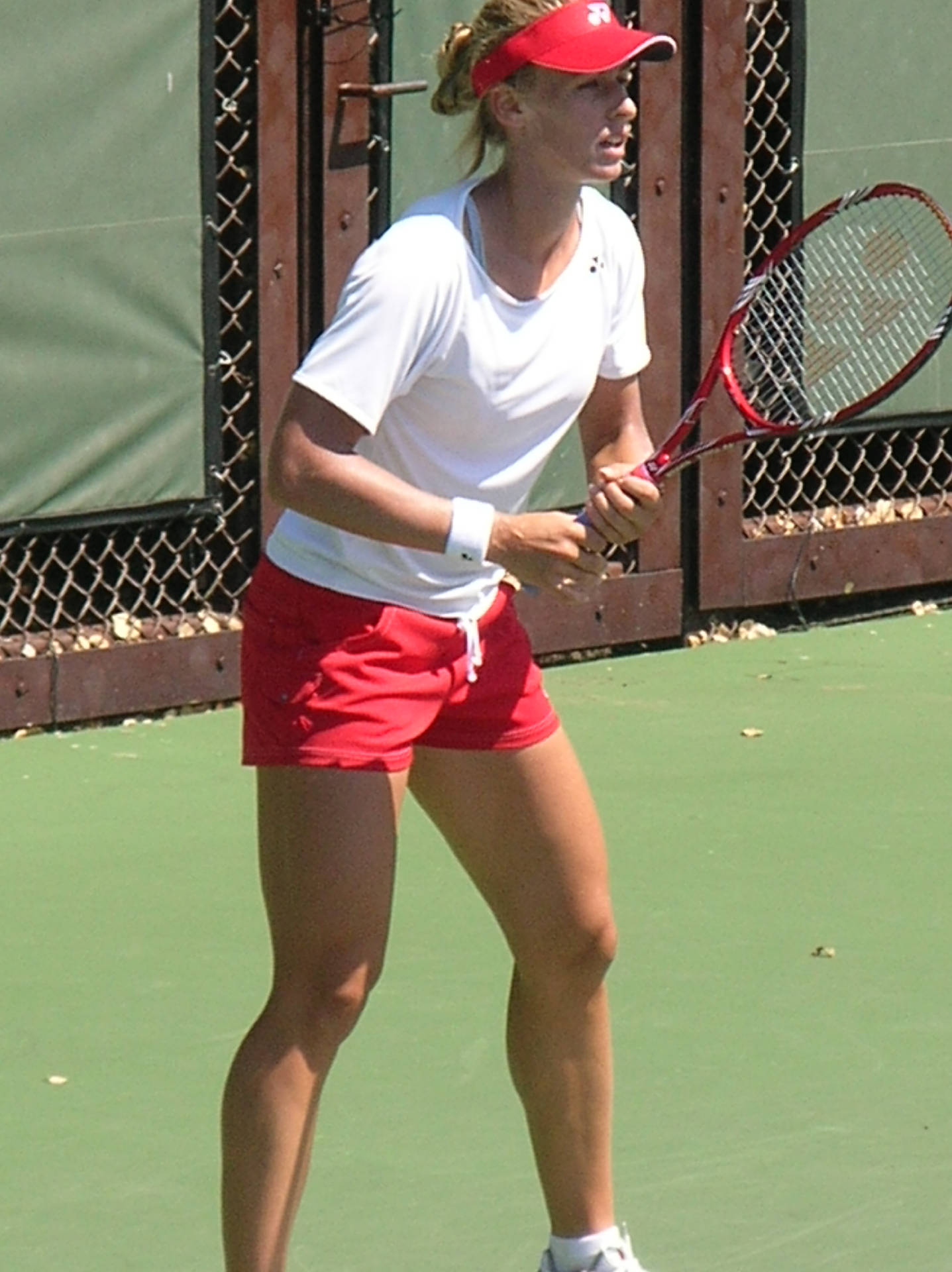 Elena Dementieva White Shirt Red Shorts Background