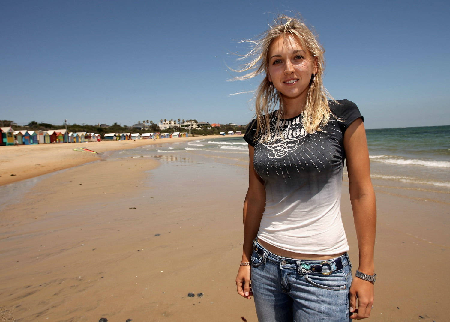 Elena Vesnina At The Beach Background