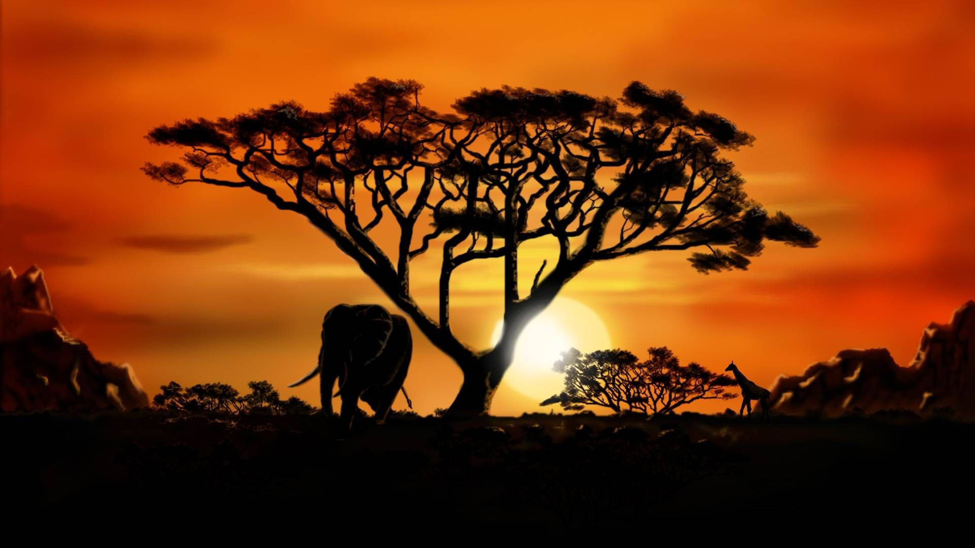 Elephant Silhouette In South Africa Mountain Background