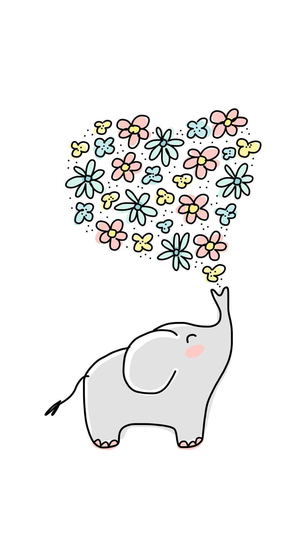 Elephant Spraying Flowers Aesthetic Sketches Background