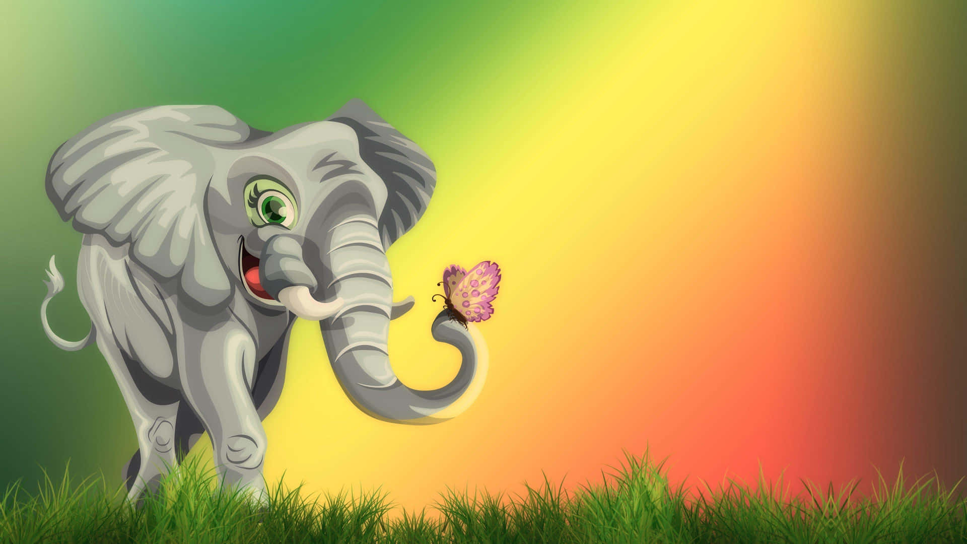 Elephantand Butterfly Cute Art