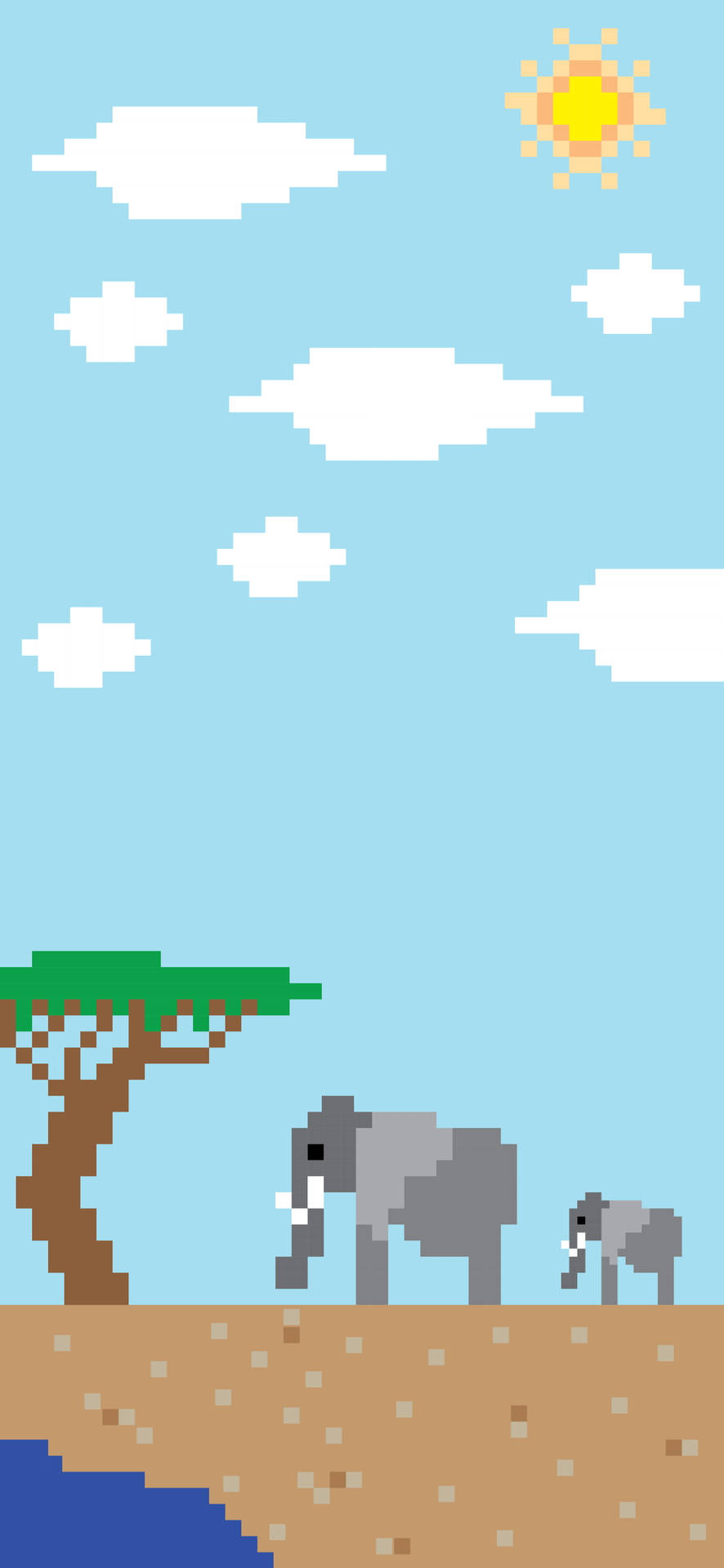 Elephants On A Sunny Day Aesthetic Pixel Art Background