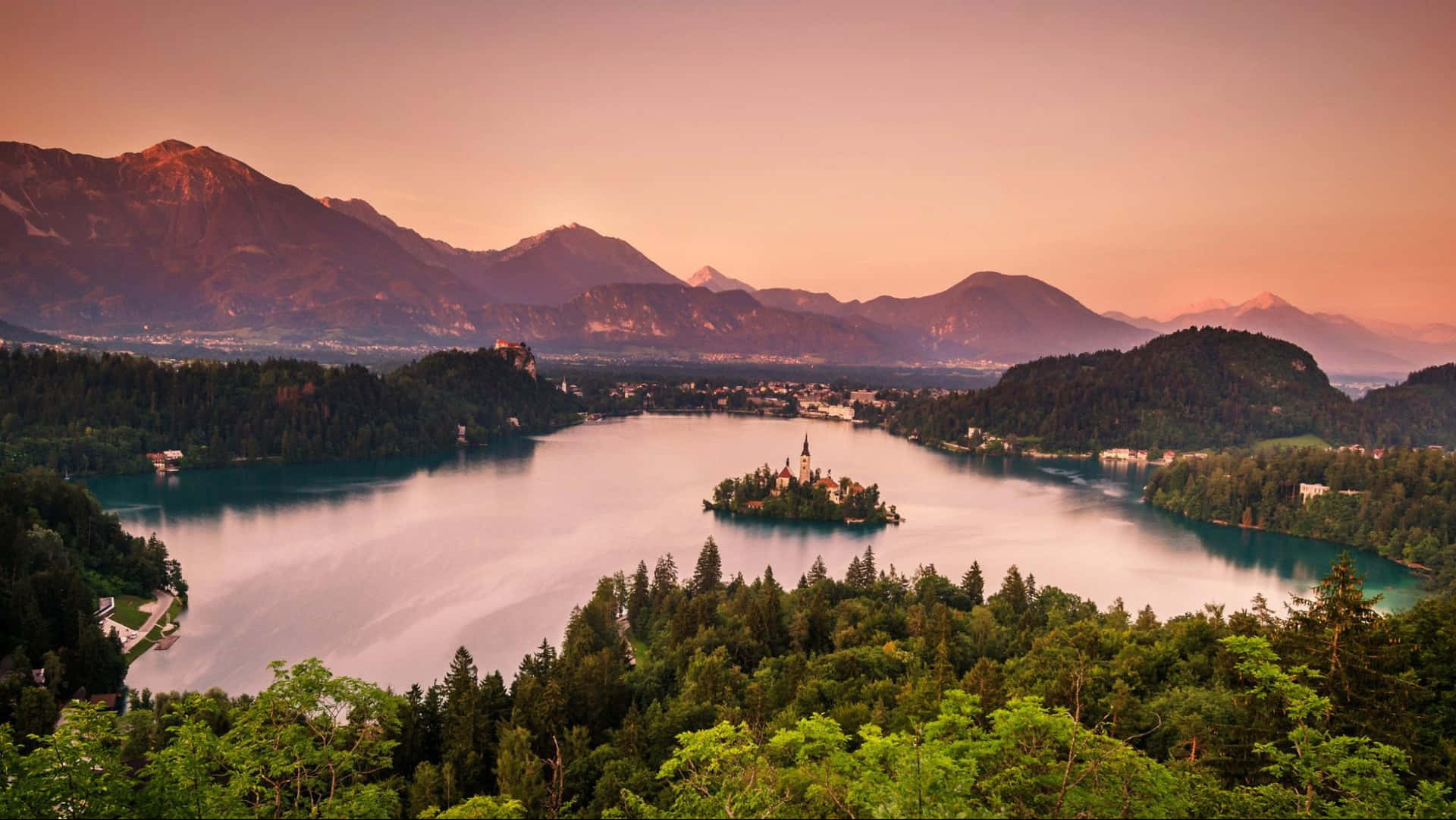 Elevated View Lake Bled At Sunrise