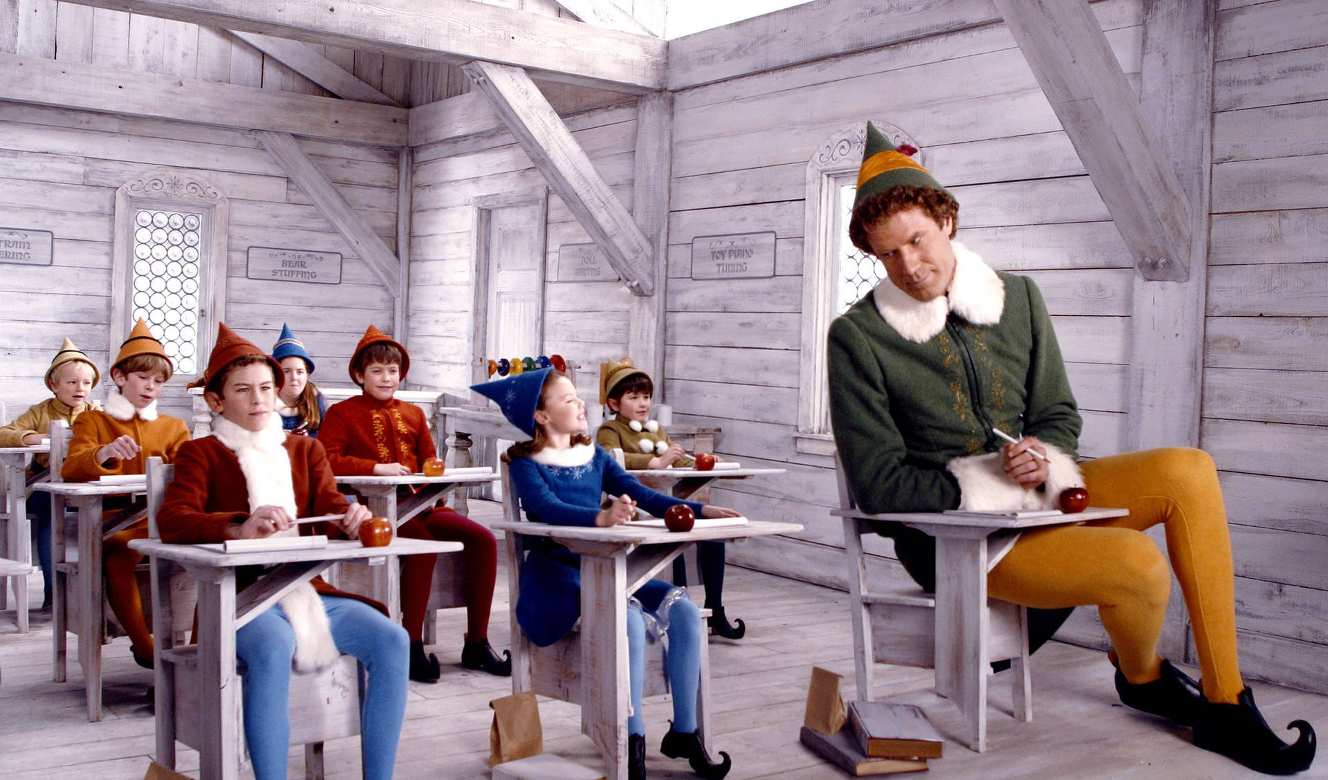 Elf Movie Giant Buddy Inside Classroom Background