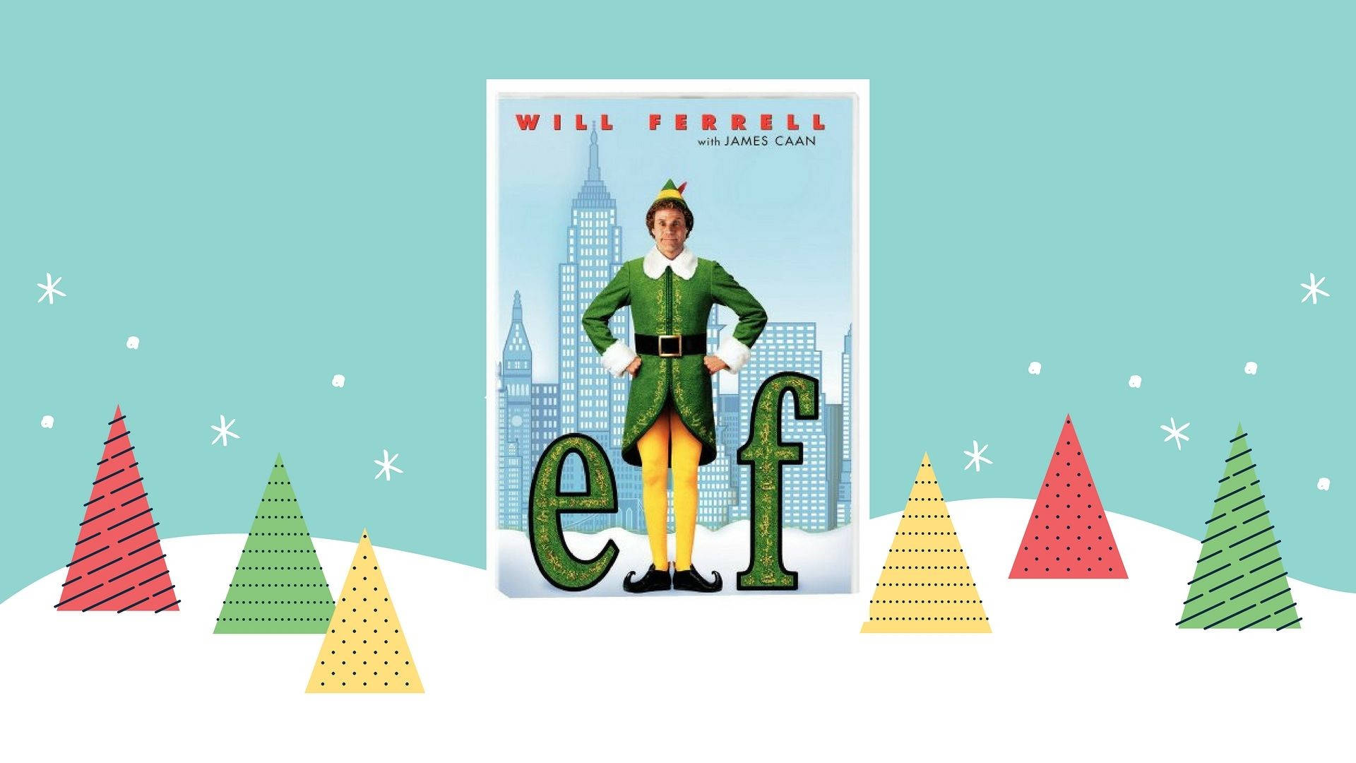 Elf Movie Poster In Snow Hill Background