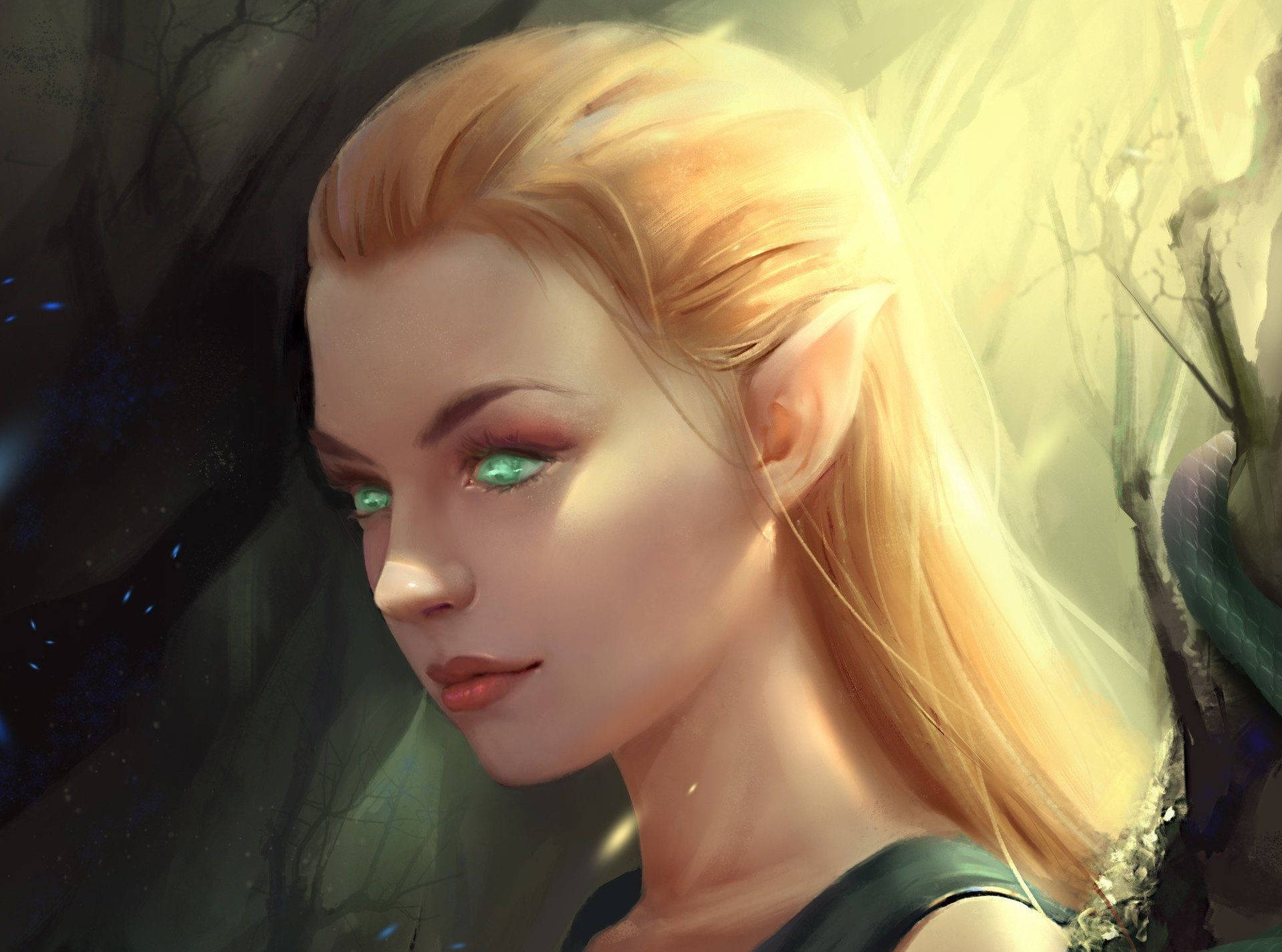 Elf With Glowing Green Eyes Background