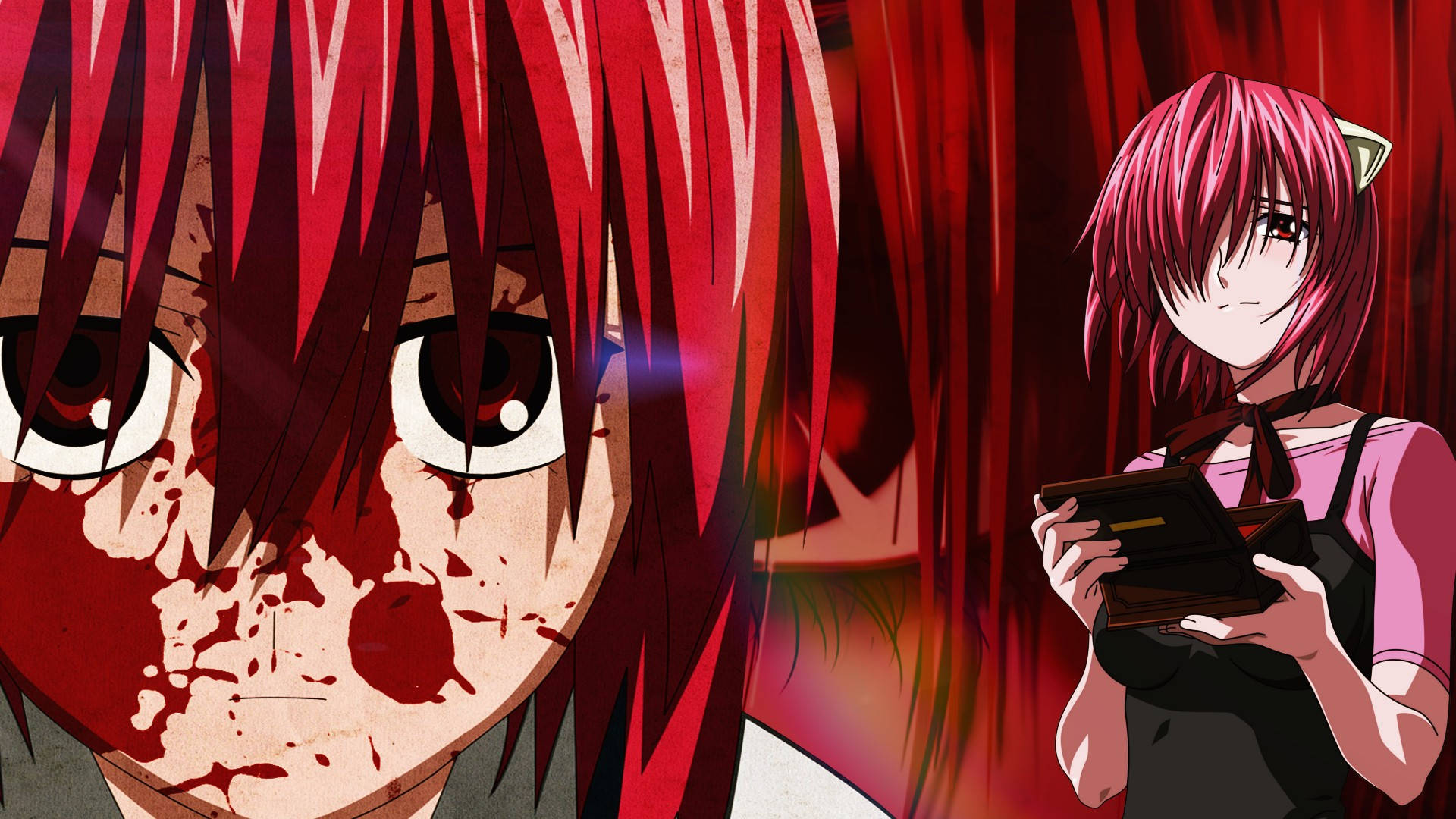 Elfen Lied Lucy Covered In Blood Background