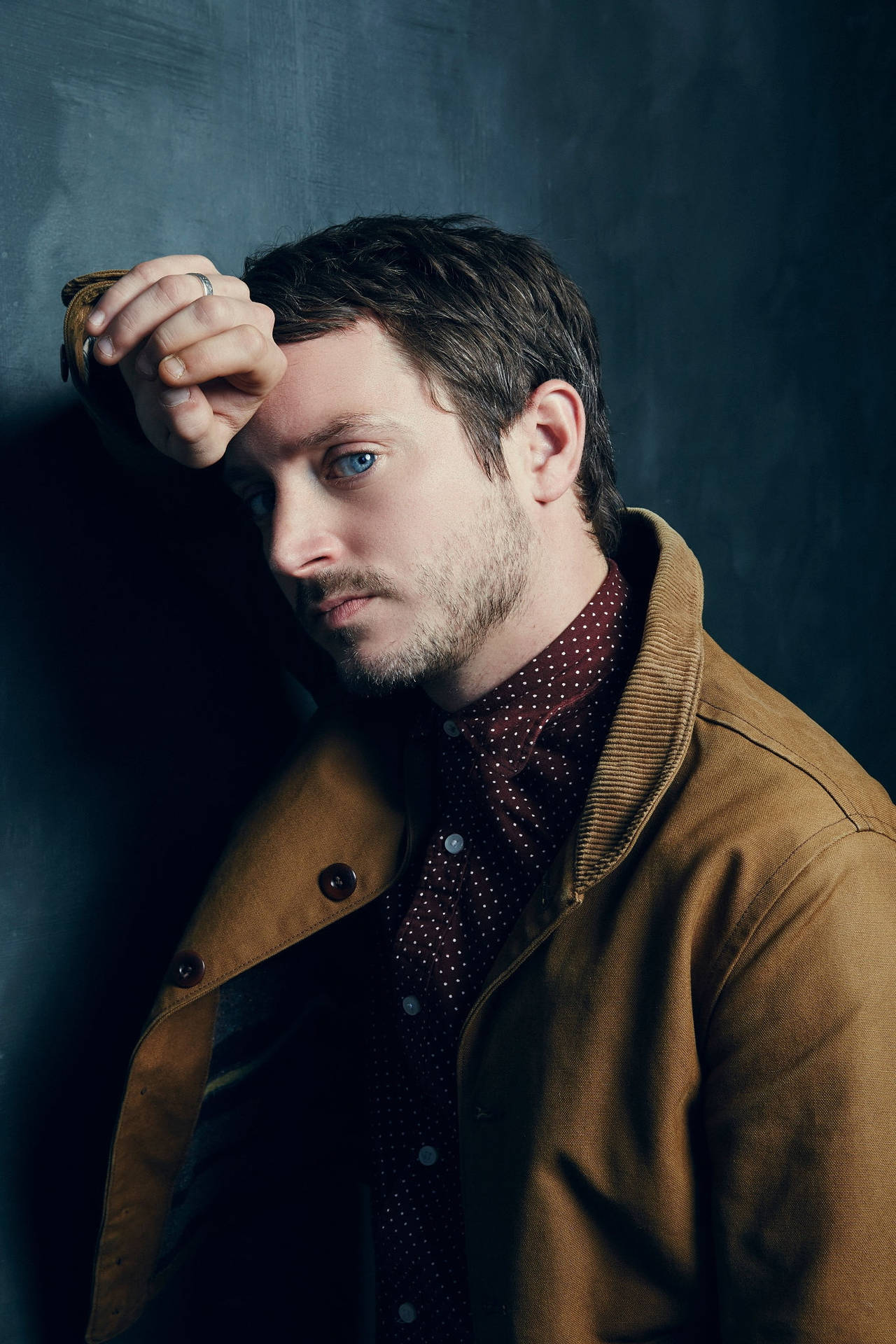 Elijah Wood In A Brown Denim Jacket Background