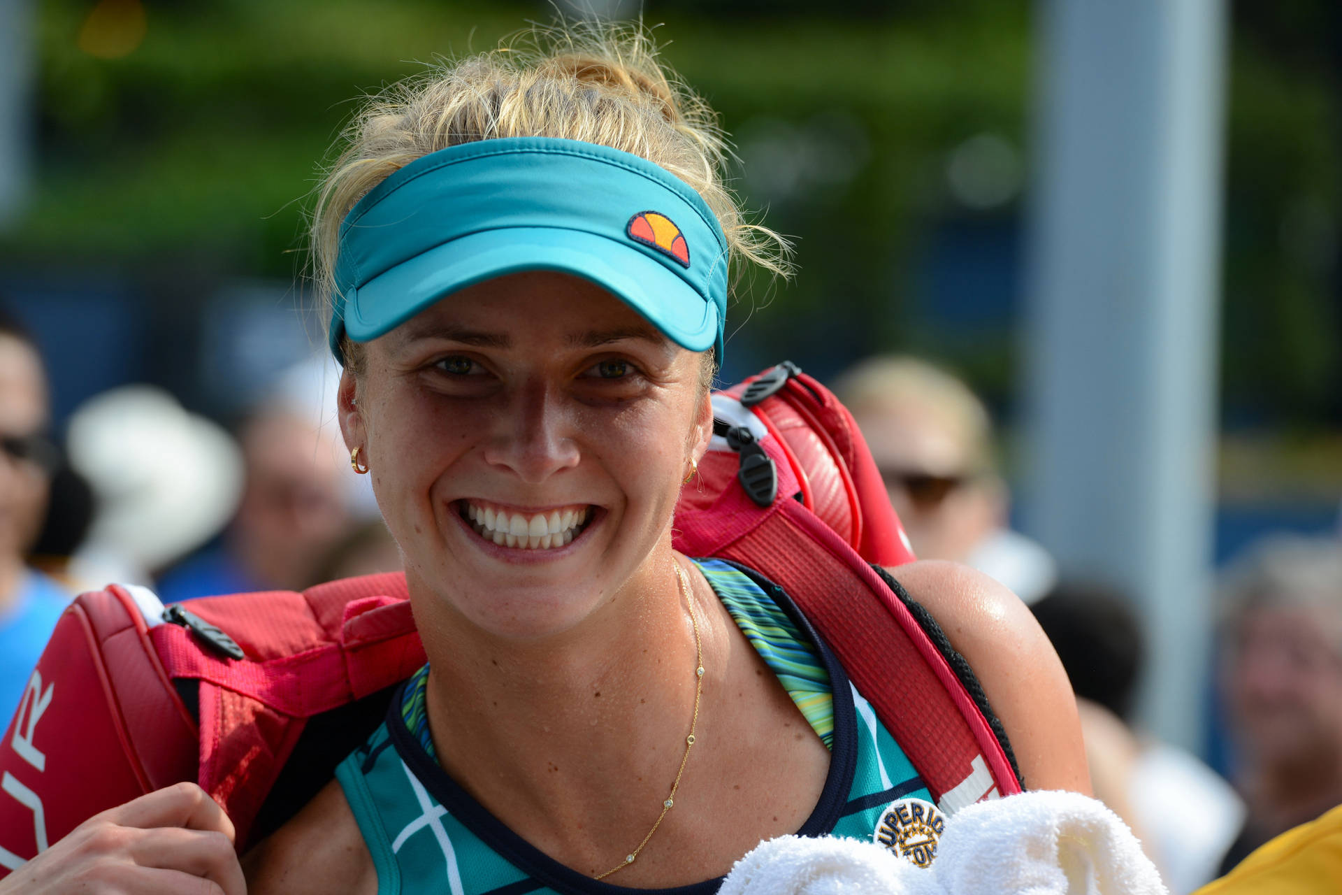 Elina Svitolina Wearing Blue Sun Visor Background